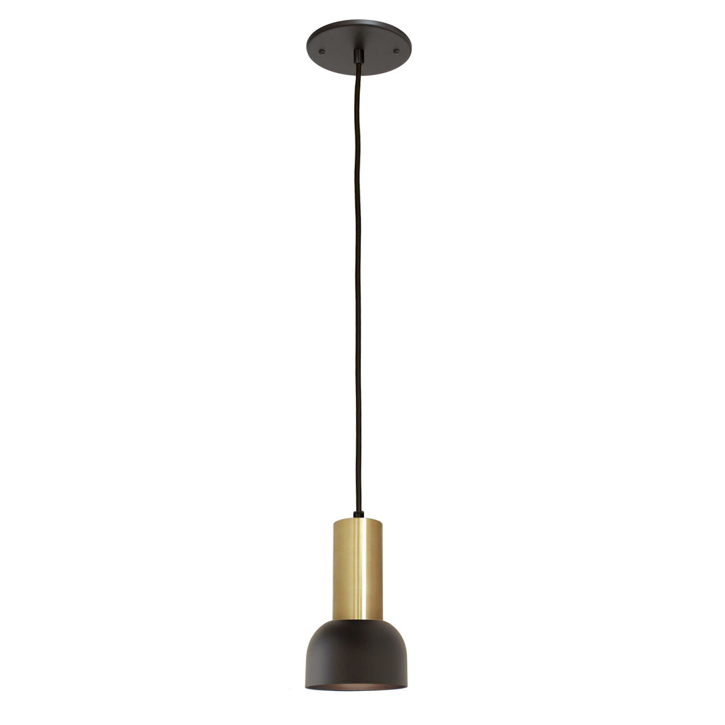 Scout Cord Pendant shown in Matte Black with Brass and Black Cloth cord. 