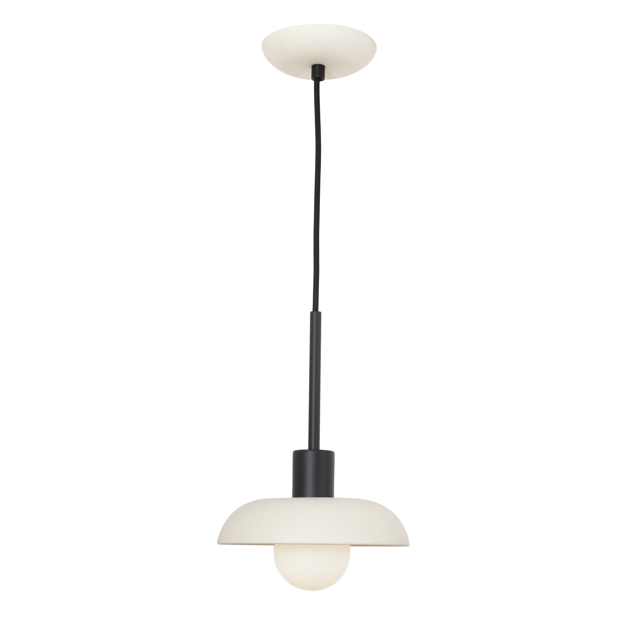 Terra Cord Pendant shown in Bone ceramic finish with Matte Black metal
