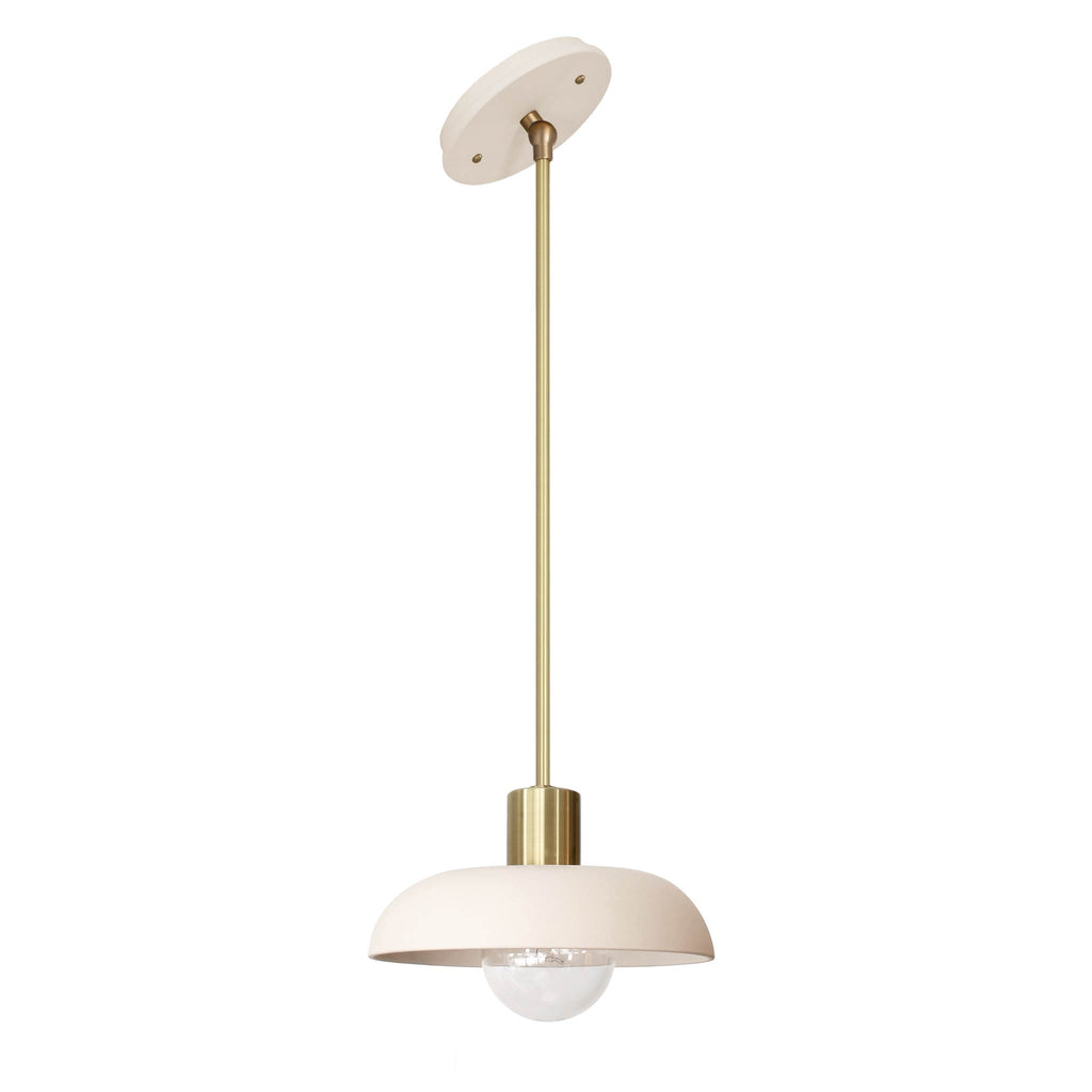 Terra Pendant for Vaulted Ceiling shown in Bone ceramic finish with Brass metal.