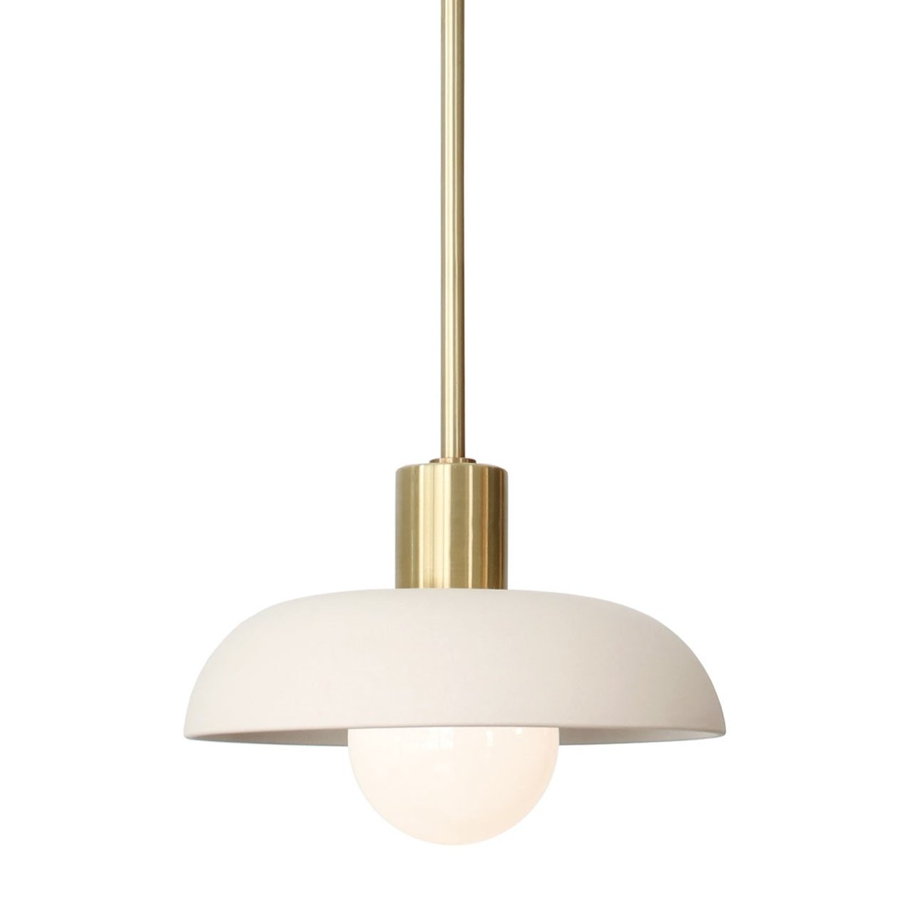 Terra Pendant shown in Bone ceramic finish with Brass metal