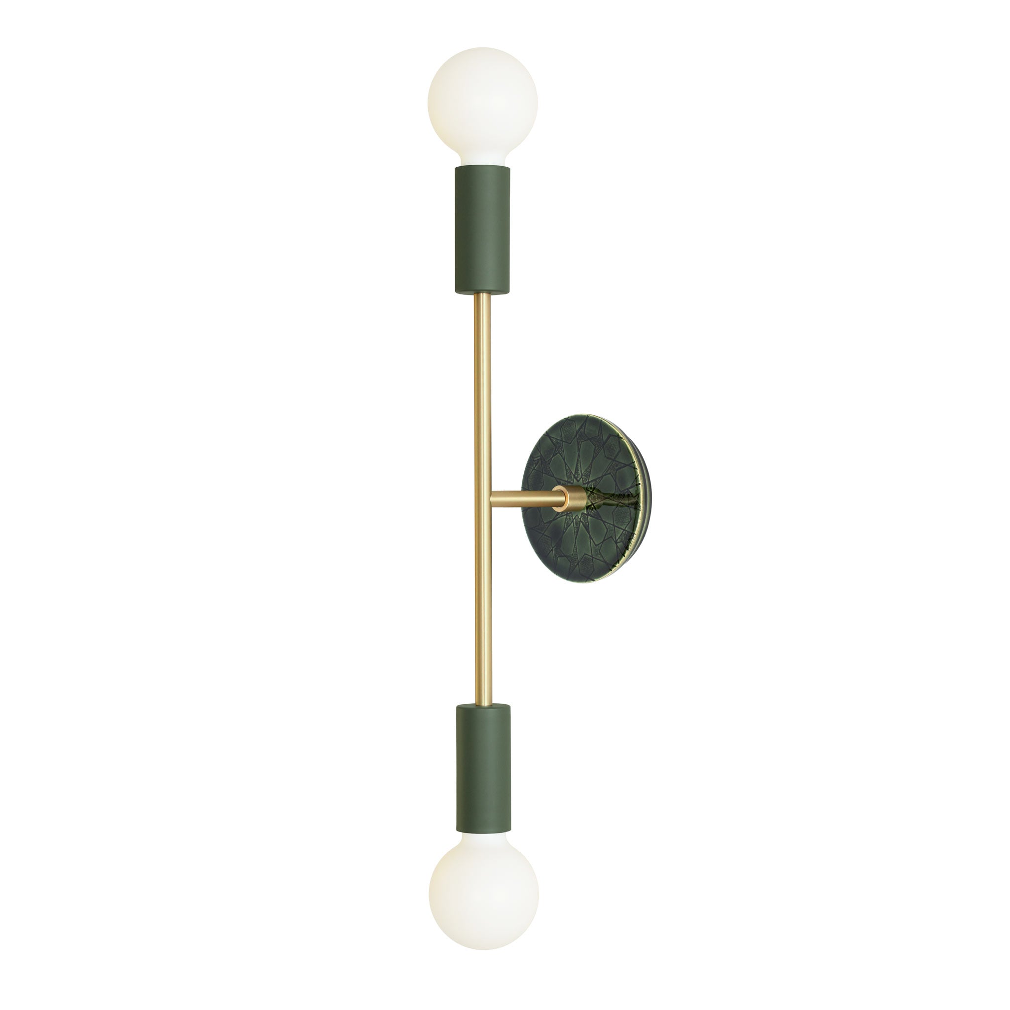 Venus Long shown in Secret Garden Green cup finish with Brass accent finish and Star pattern Forest Green ceramic canopy