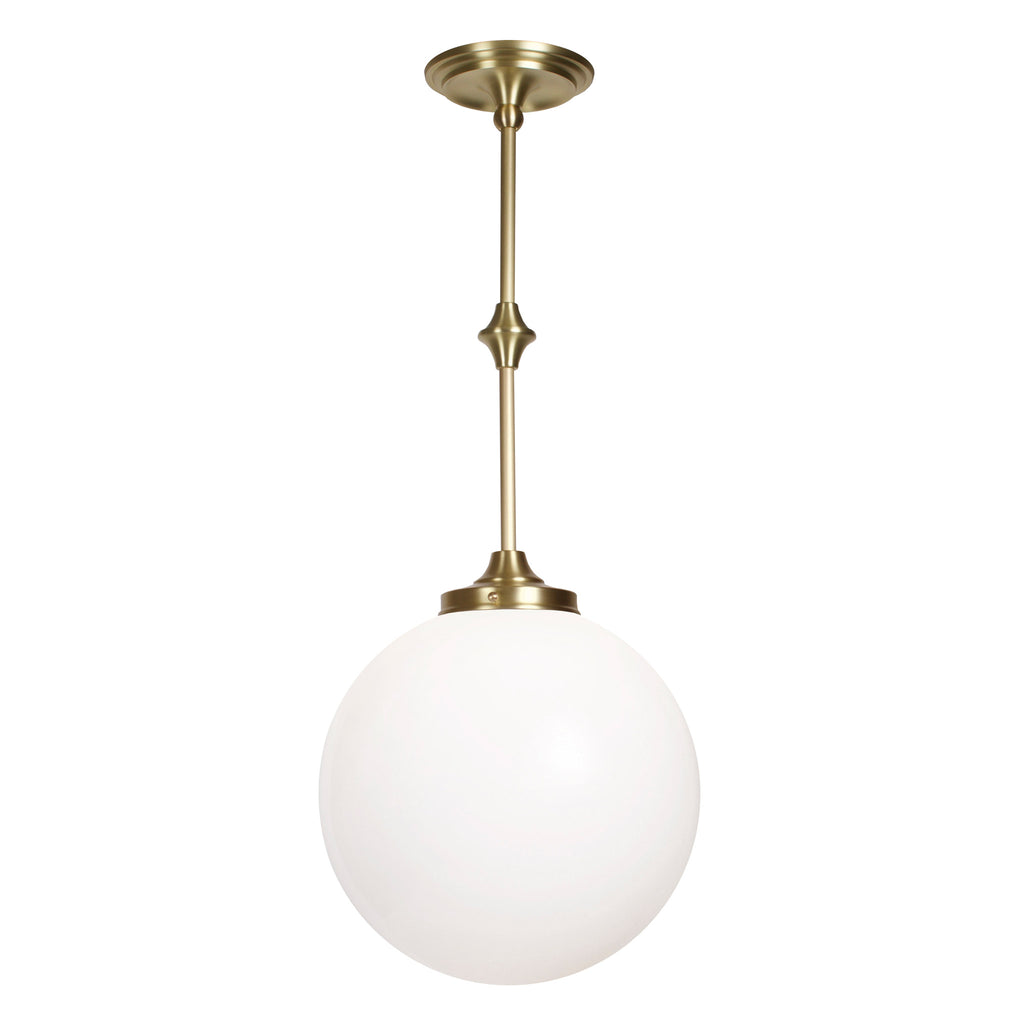 Bijou Pendant shown in Brass with an Opal 12" Globe.