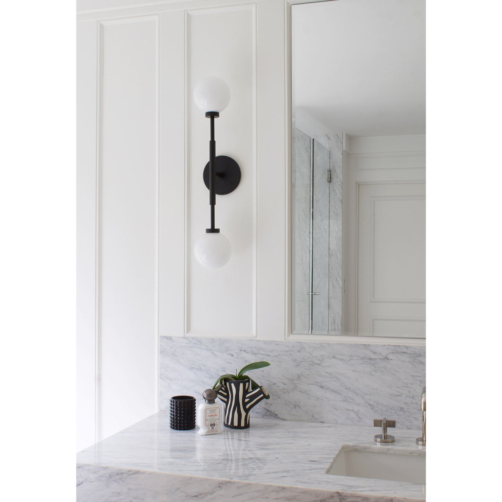 Heron Double Sconce shown in Matte Black.