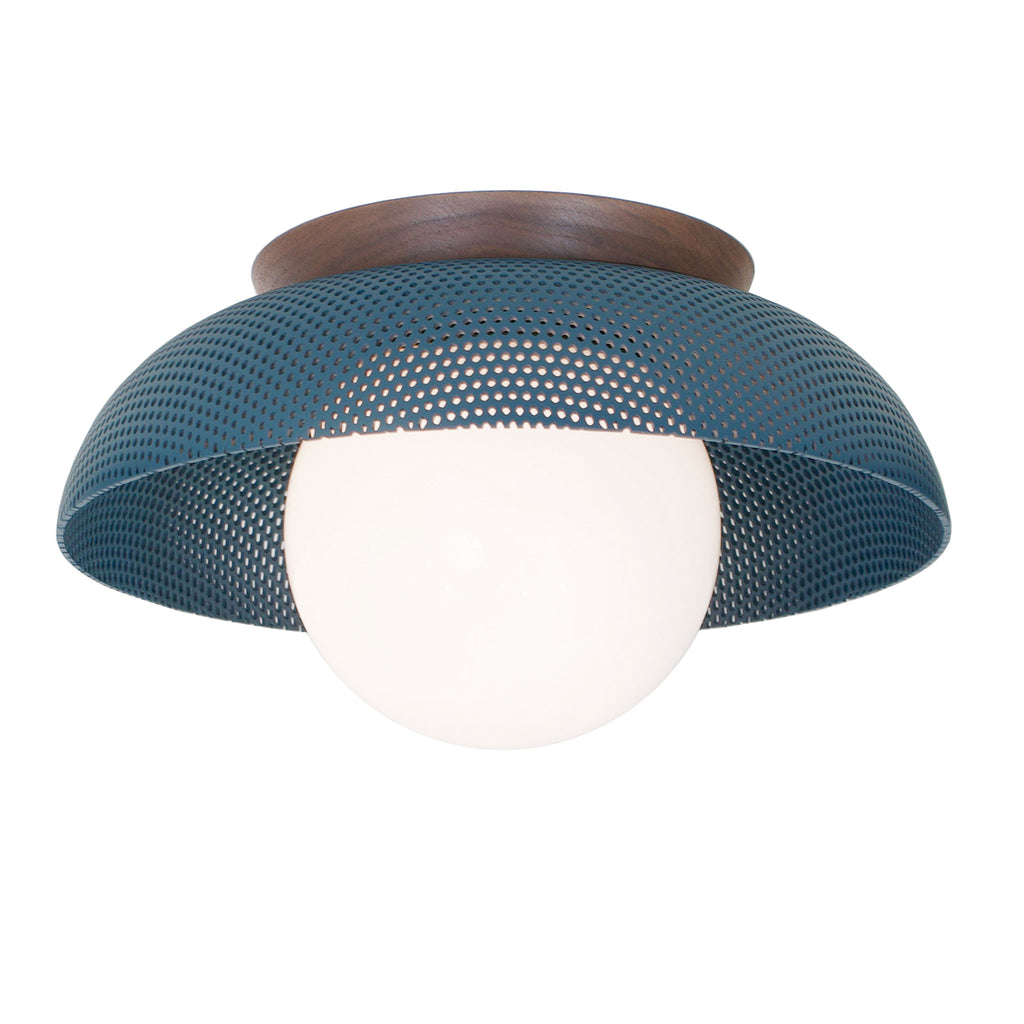 Lexi Large 6” shown with a Perforated shade in Ocean Blue and Walnut canopy.