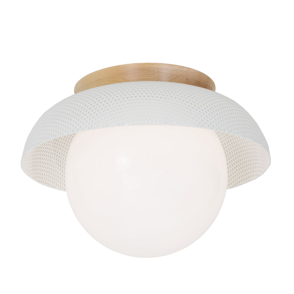 Lexi Large 8” shown with a Perforated shade in White and Maple canopy.