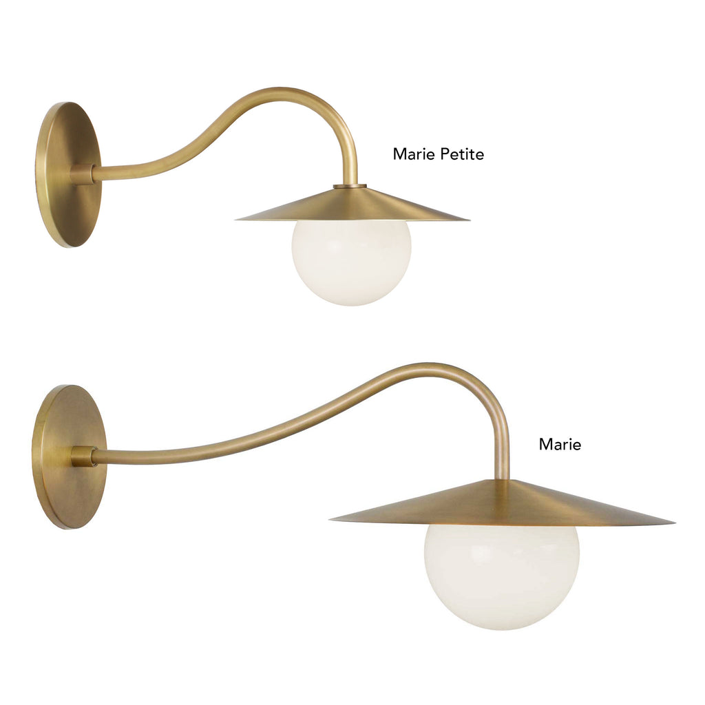 Marie Petite Sconce and Marie Sconce shown in Heirloom Brass.