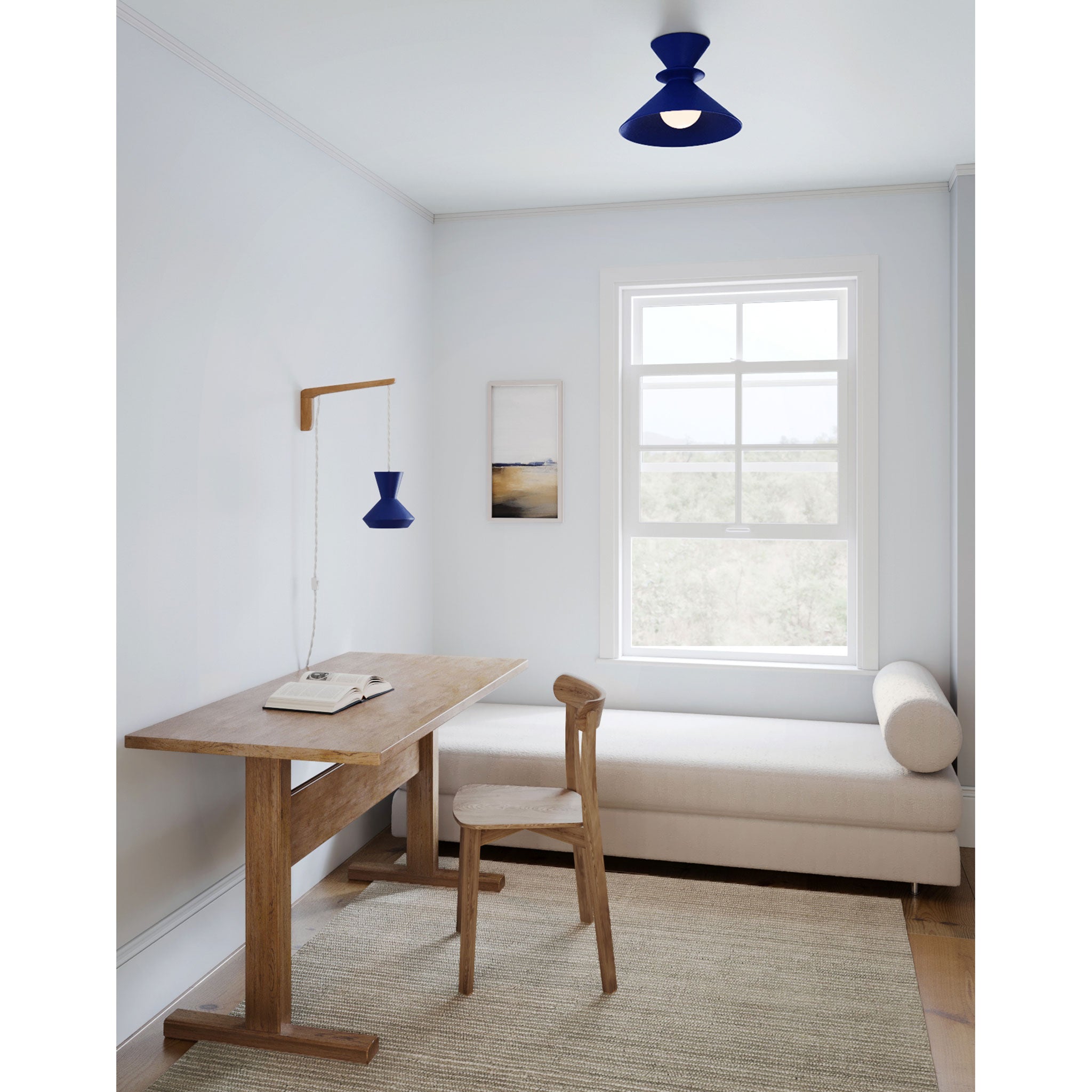 Bobbie Swing shown in Cobalt Blue Glaze with Maple wood and White Twist cord