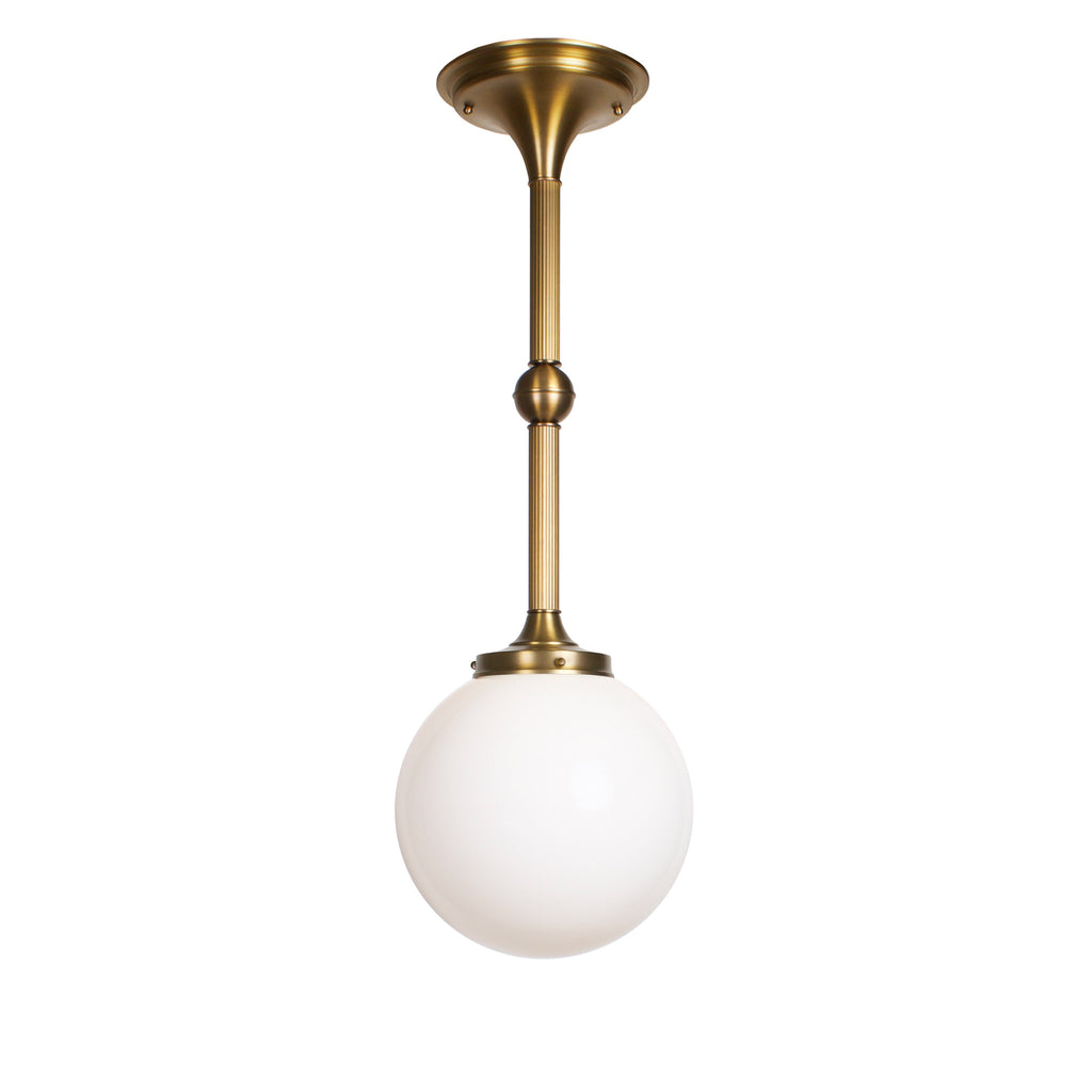 Cedar and Moss - Sorbonne Pendant with 10" Globe shown in Heirloom Brass at 28" Overall Length