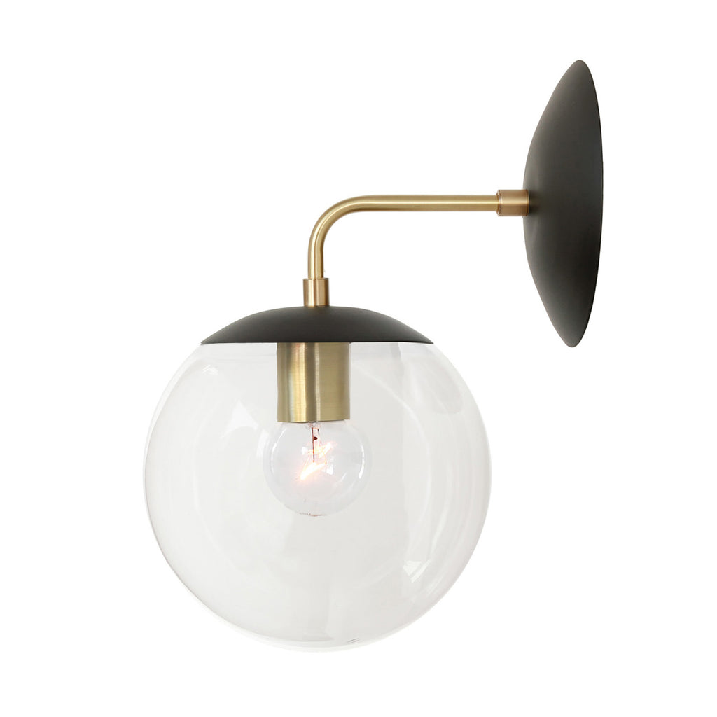 Alto Sconce 8" shown in Matte Black with Brass with a Clear 8" globe.