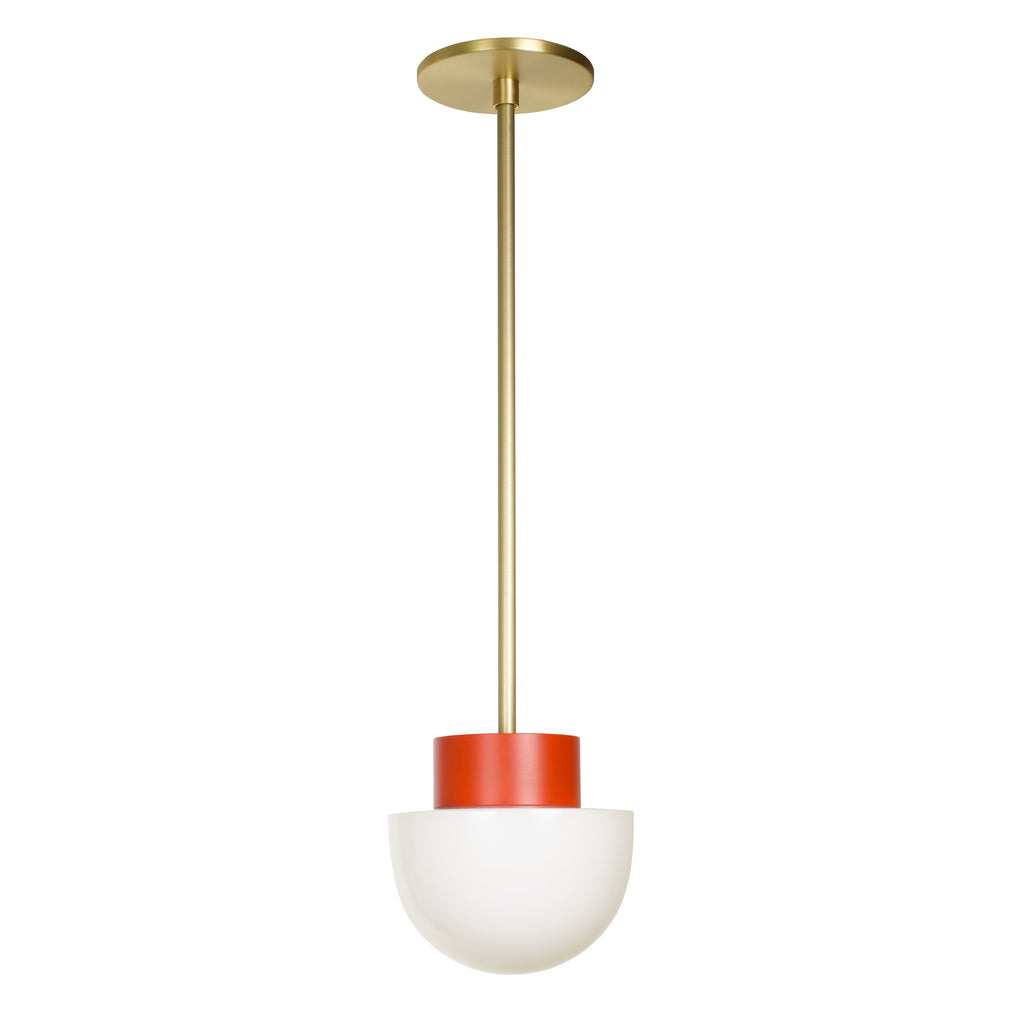 Anni Pendant shown with a Brass rod and canopy and Persimmon accent finish.