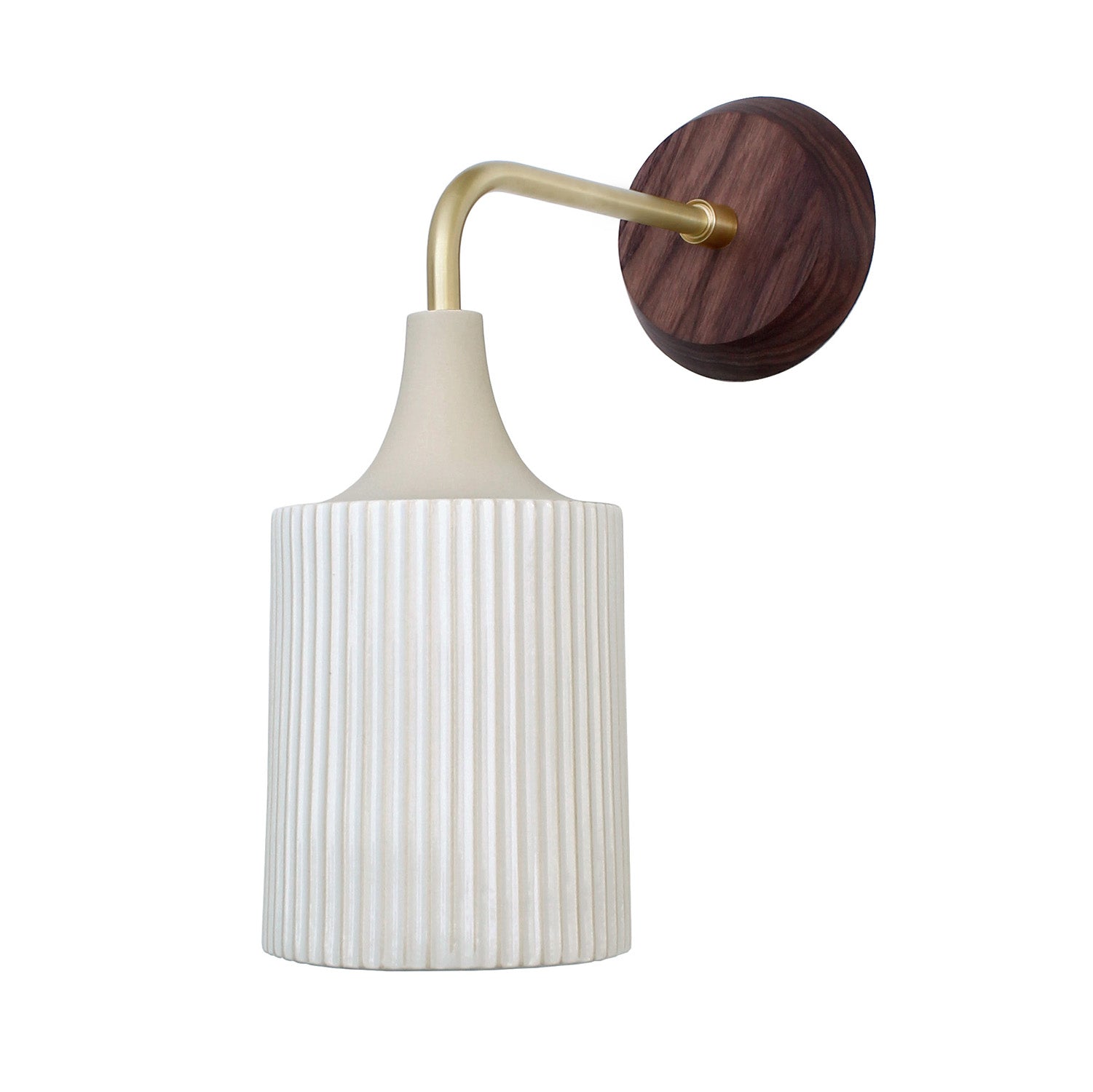 Cedar and Moss. Tumwater Wall Sconce. Shown in Brass with Walnut Canopy