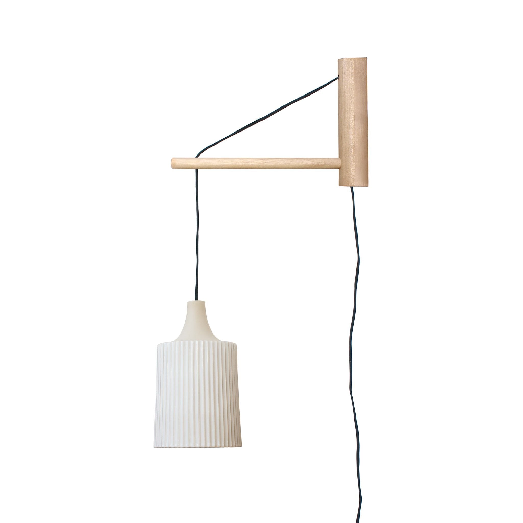 Tumwater 14" Wood Arm Sconce shown in Matte Black with Birch with a Black Plug-in Cord.