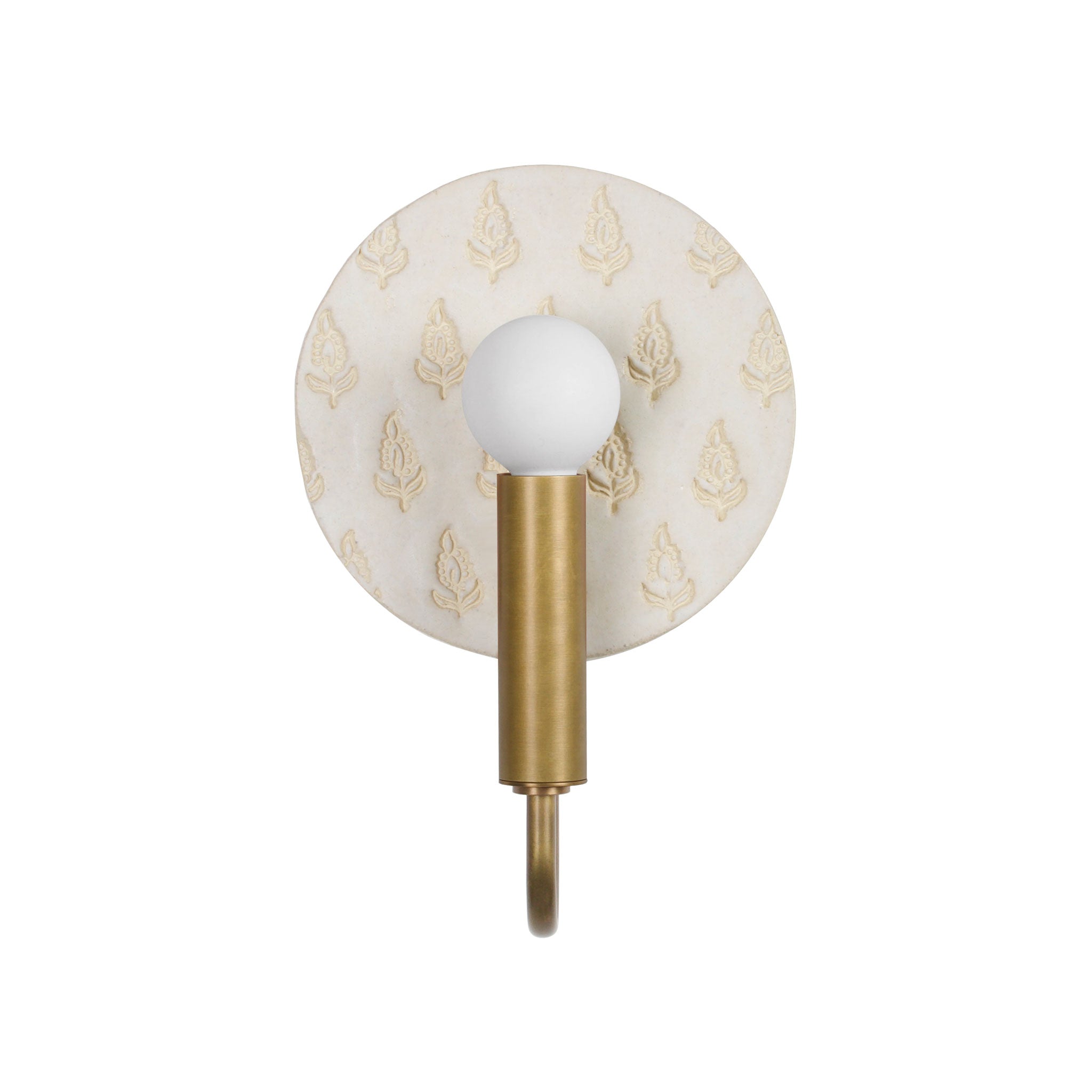 Edith ADA Sconce shown in Heirloom Brass with Natural White and Cream Floral Ceramic