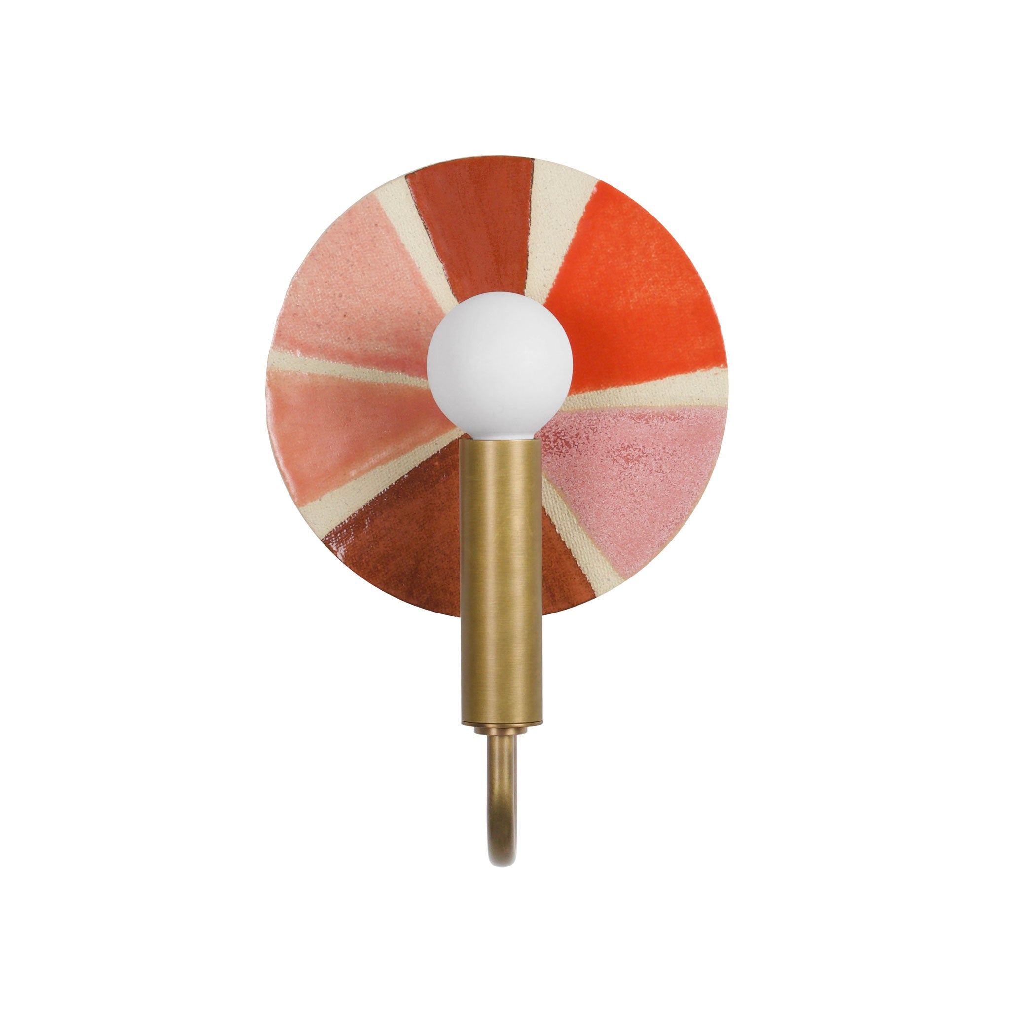 Edith ADA Sconce shown in Heirloom Brass with Pink and Cream Sun Ray Ceramic