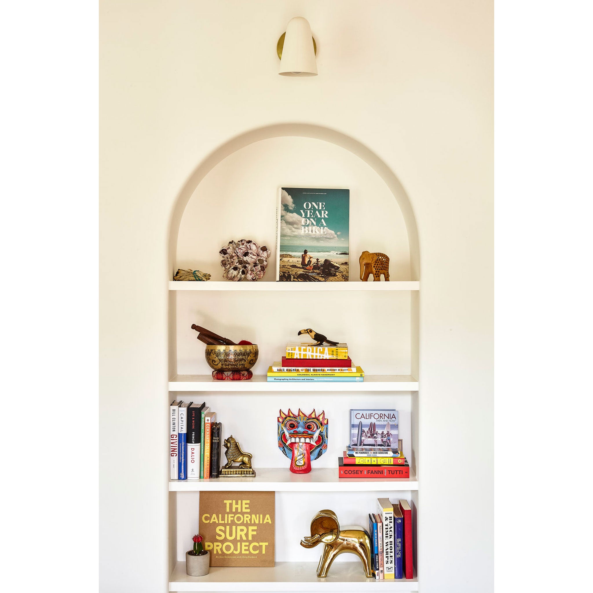 Wildwood shown in White with Brass canopy and arm. Interior Design by Byrdesign. Photo by Heidi's Bridge