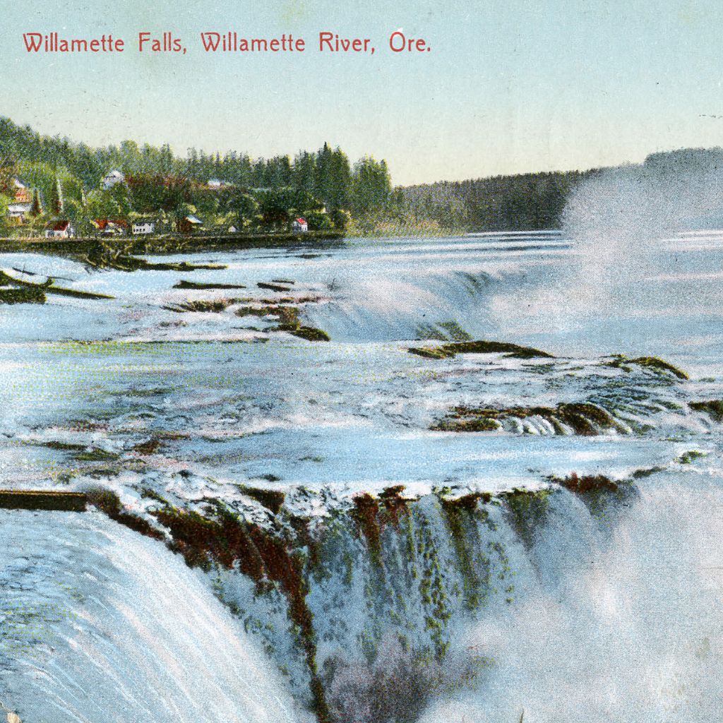 A postcard depicting Willamette Falls on the Willamette River. This postcard is part of the Charles Lovell and Winnette Sears Walker Collection. Image credit: Pacific University Archives 