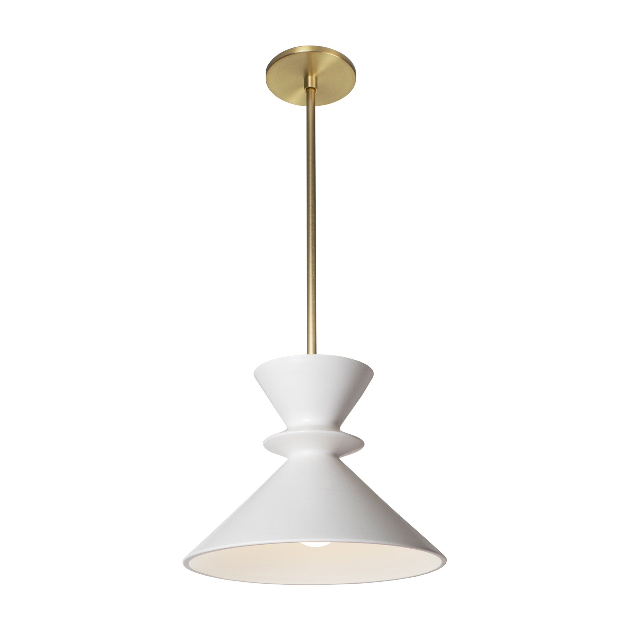 Sophie Rod Pendant shown in Satin White Glaze ceramic with Brass