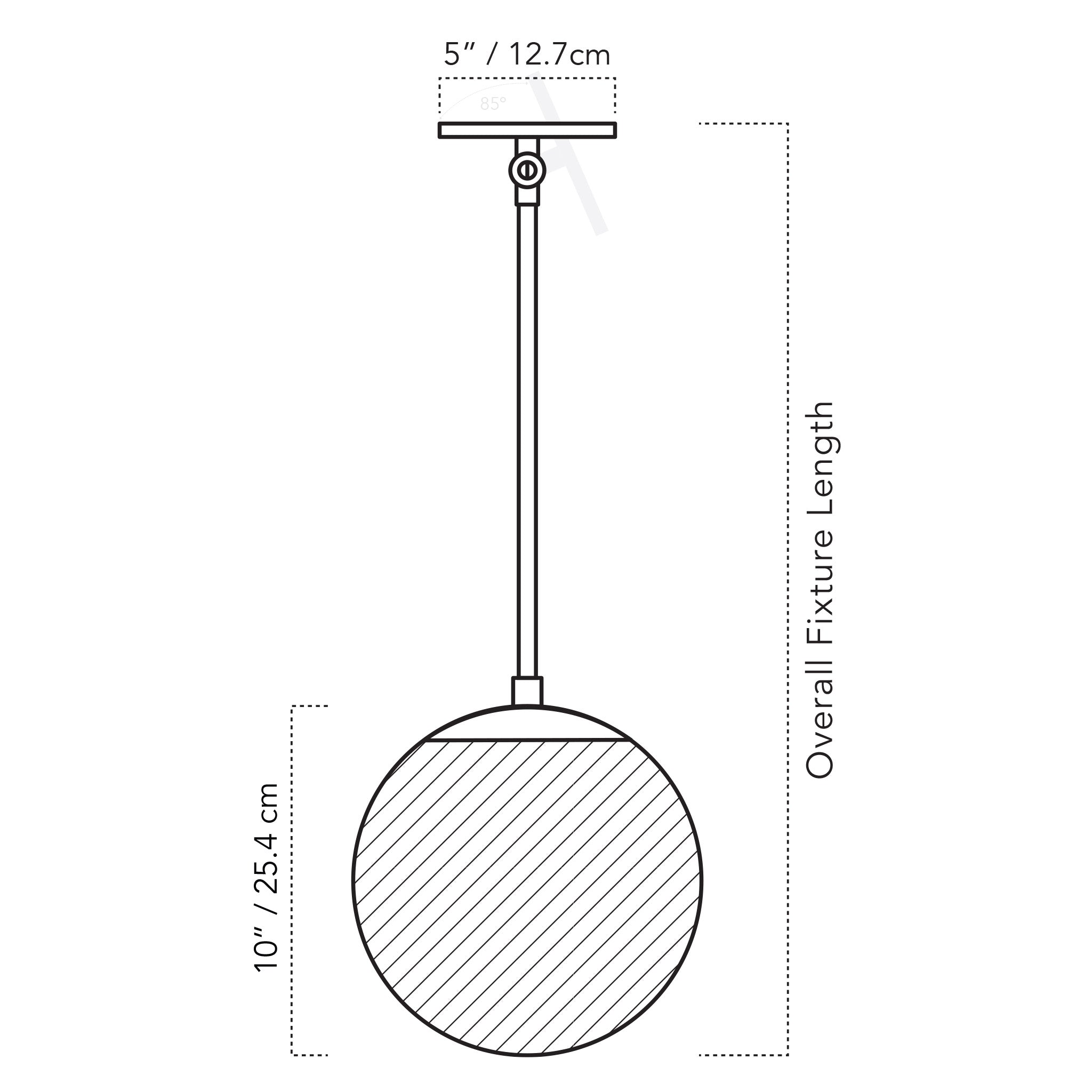 A Technical Drawing Of The Alto Rod With 10" Globe For Vaulted Ceiling