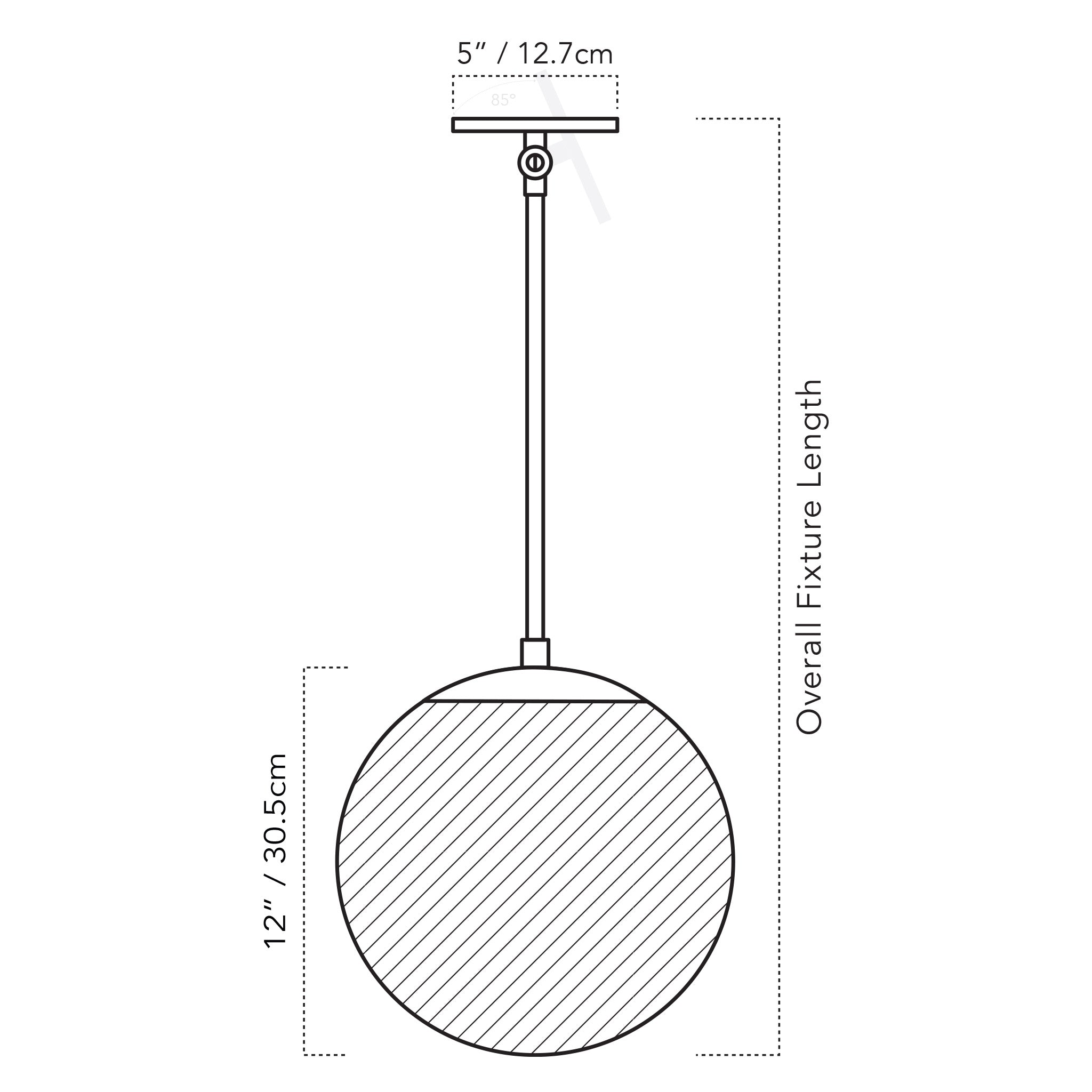 A Technical Drawing Of The Alto Rod 12" For Vaulted Ceiling
