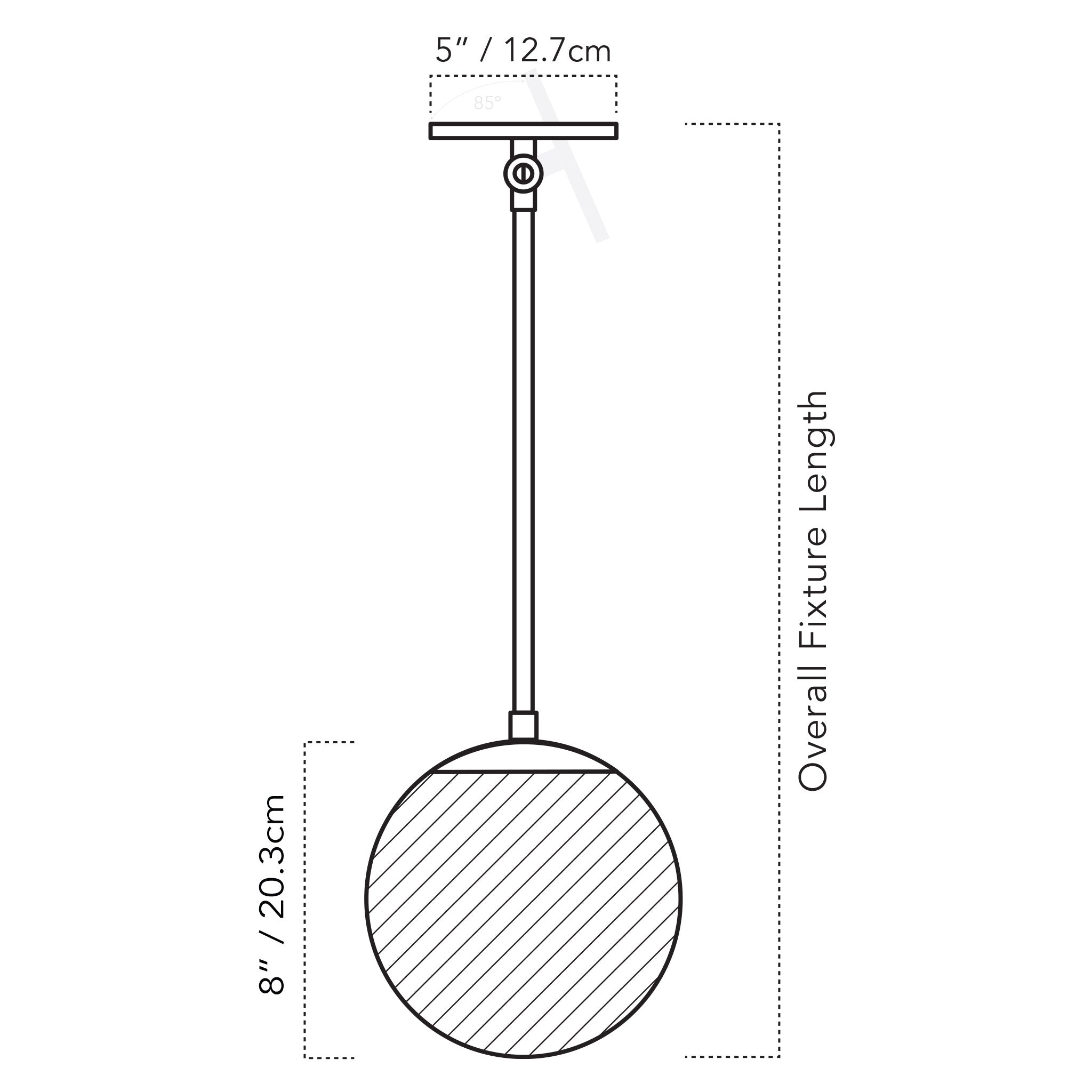 A Technical Drawing Of The Alto Rod With 8" Globe For Vaulted Ceiling