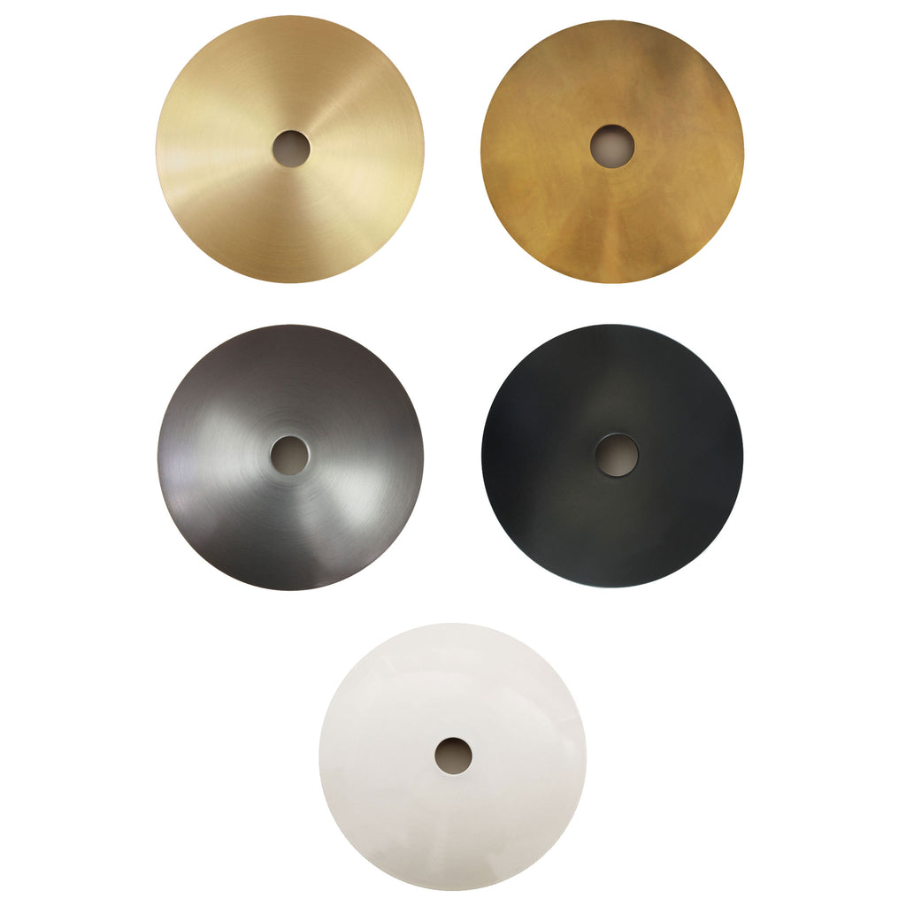 Essential Finishes Sample Set: Brass, Heirloom Brass, Graphite Patina, Matte Black, White.