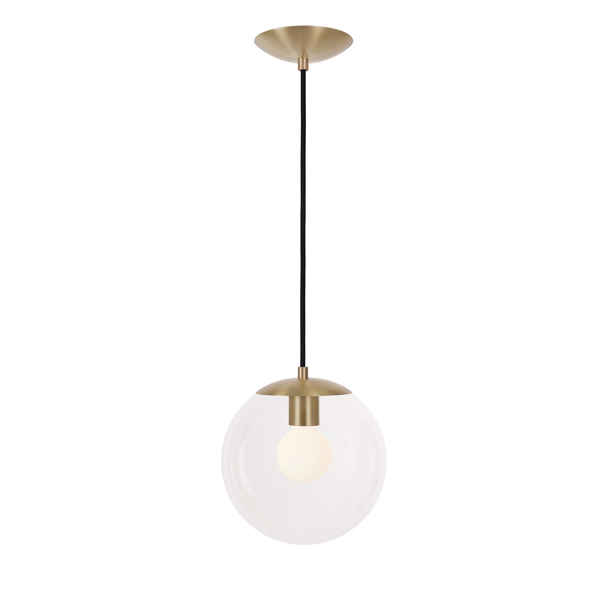 Alto Cord 8" shown in Brass with Black Cloth Cord and a Clear 10” Globe