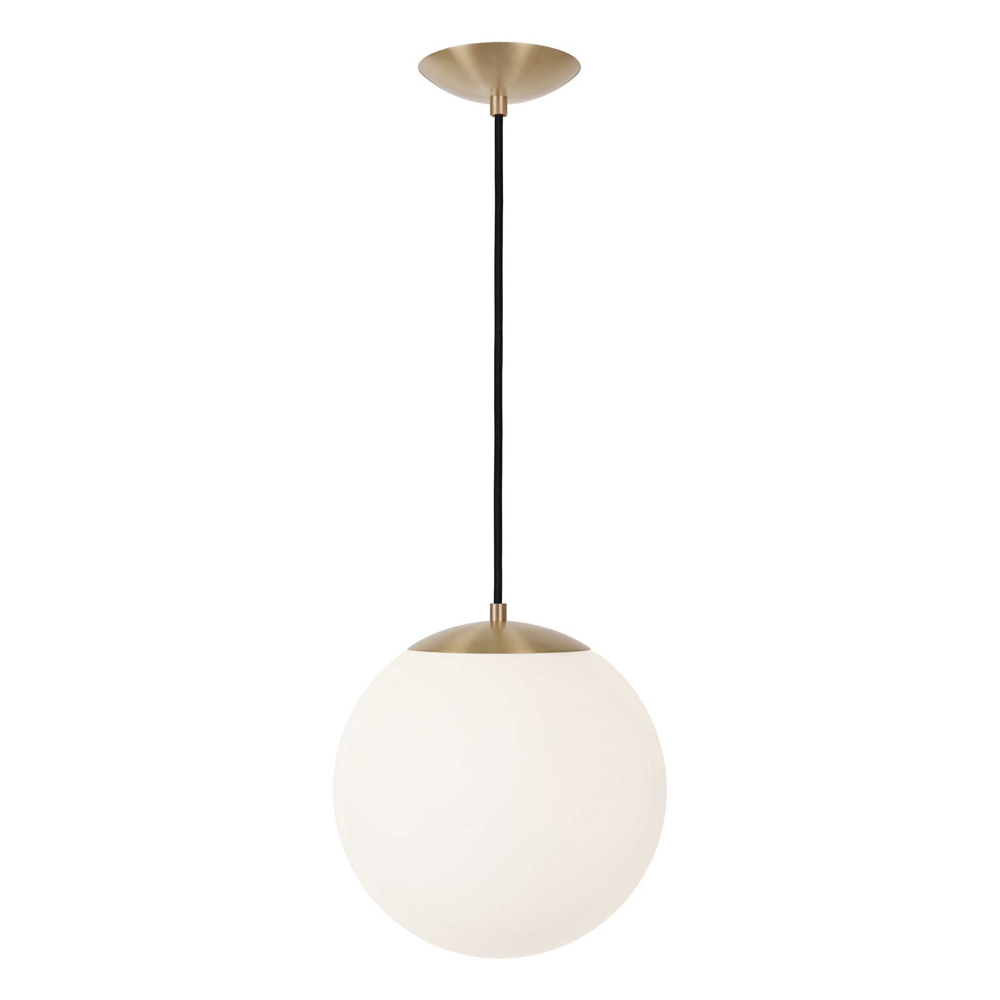 Alto Cord 12” shown in Brass with Black Cloth Cord and an Opal 12” Globe