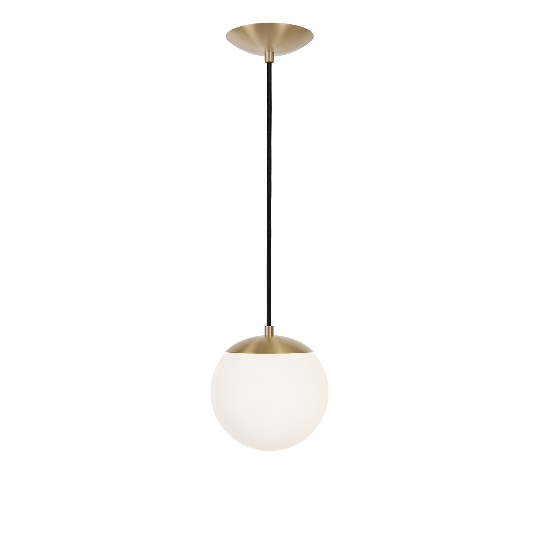 Alto Cord 8" shown in Brass with Black Cloth Cord and an Opal 8" Globe