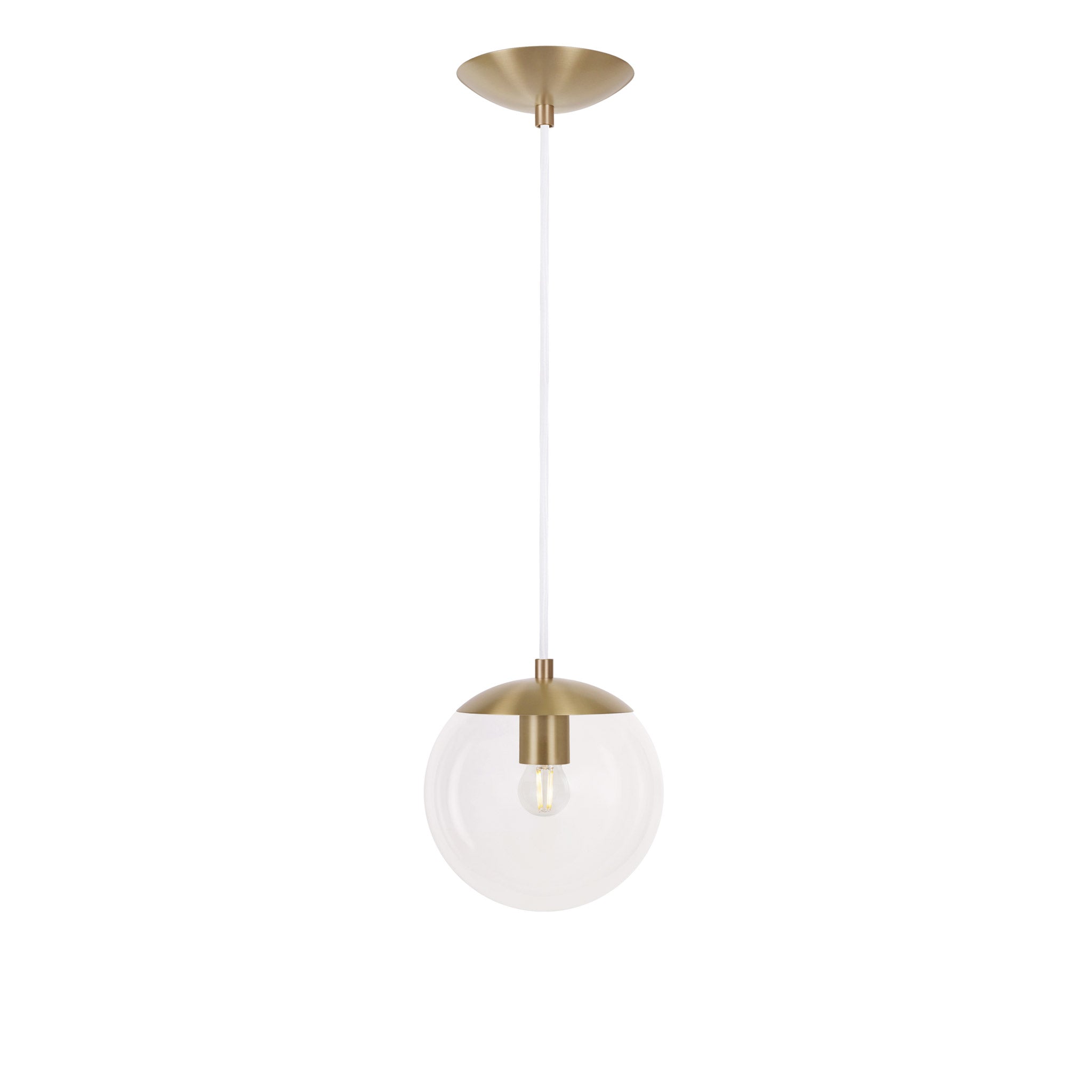 Alto Cord 8" shown in Brass with White Cloth Cord and a Clear 8" Globe