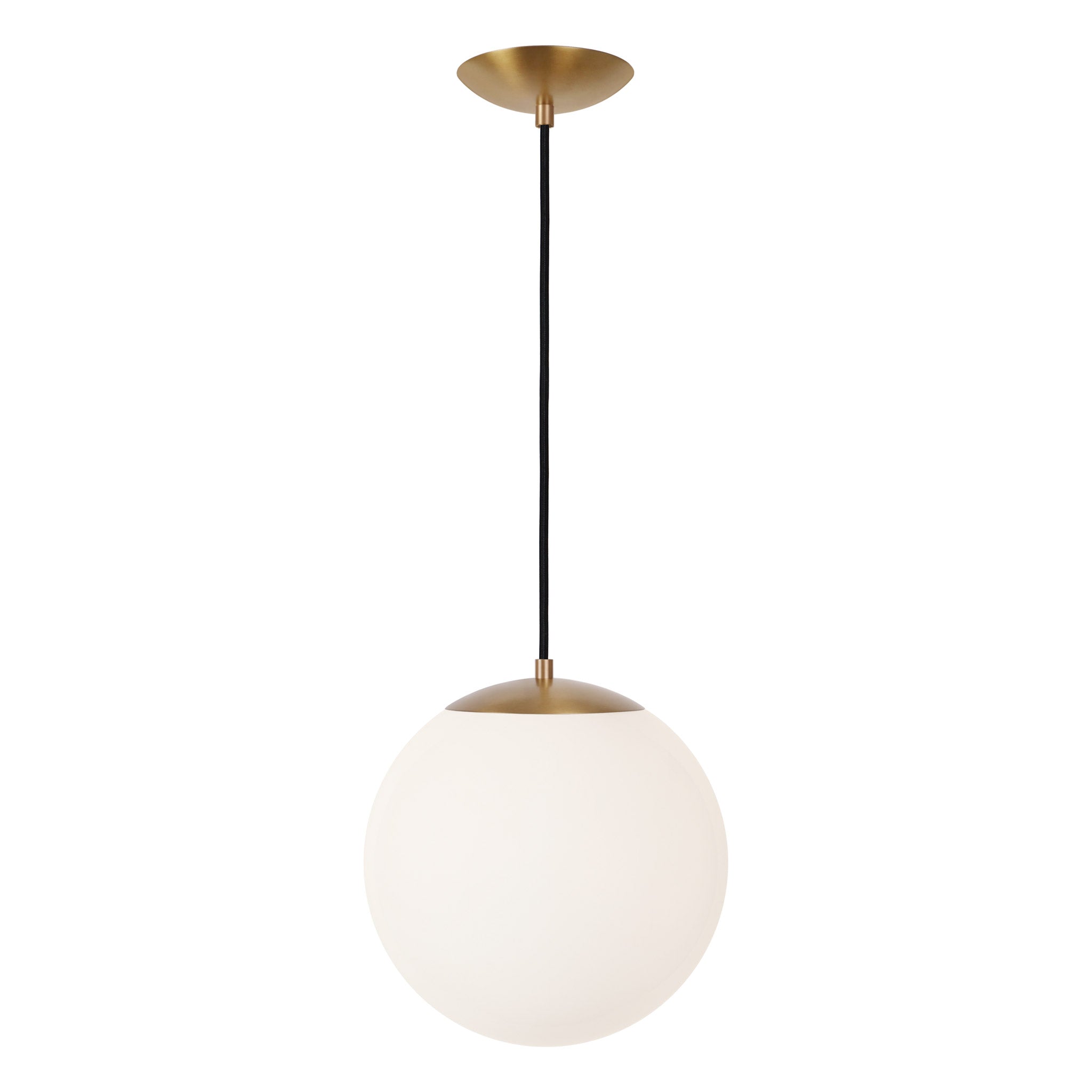 Alto Cord 12” shown in Heirloom Brass with Black Cloth Cord and an Opal 12” Globe