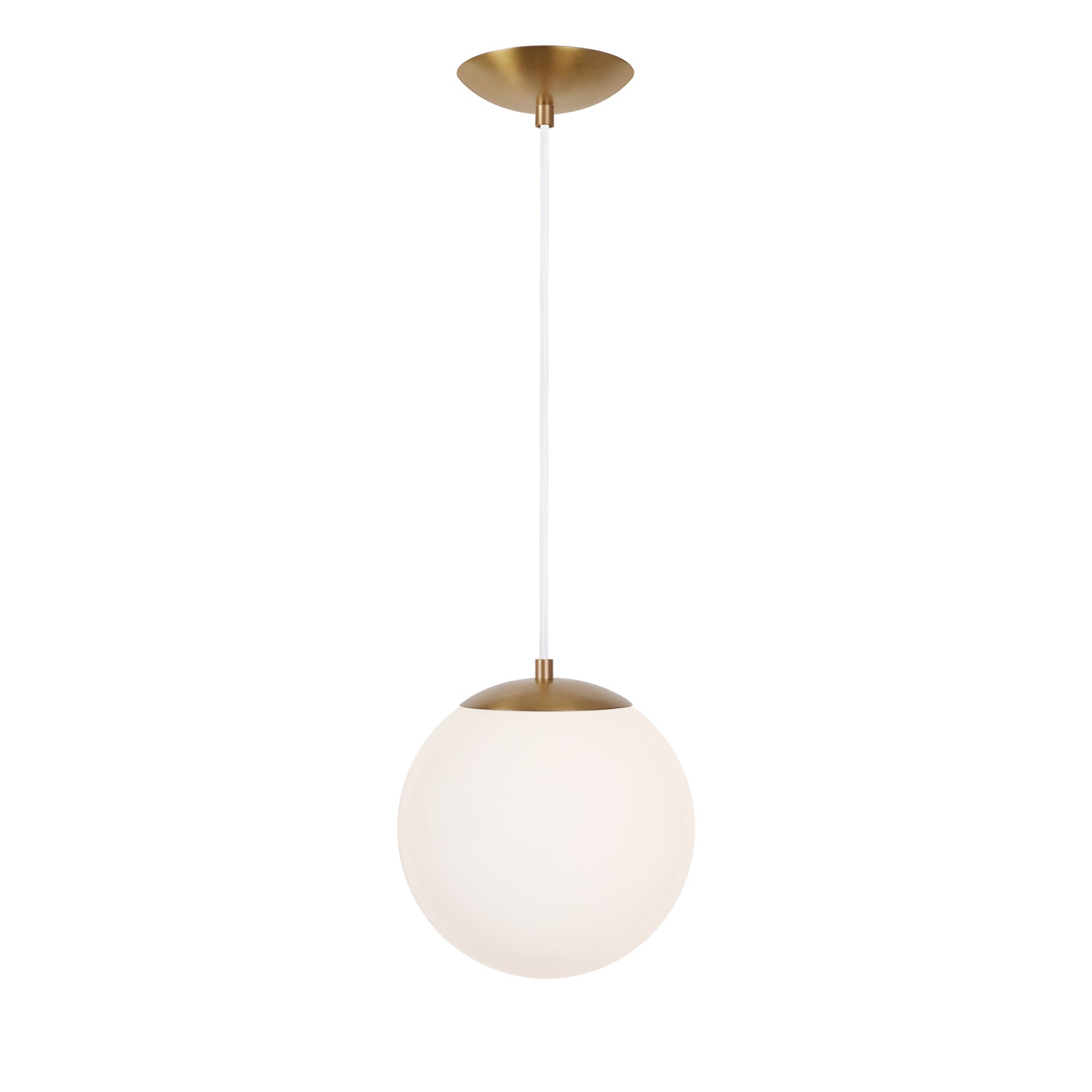 Alto Cord 8" shown in Heirloom Brass with White Cloth Cord and a Clear 10” Globe