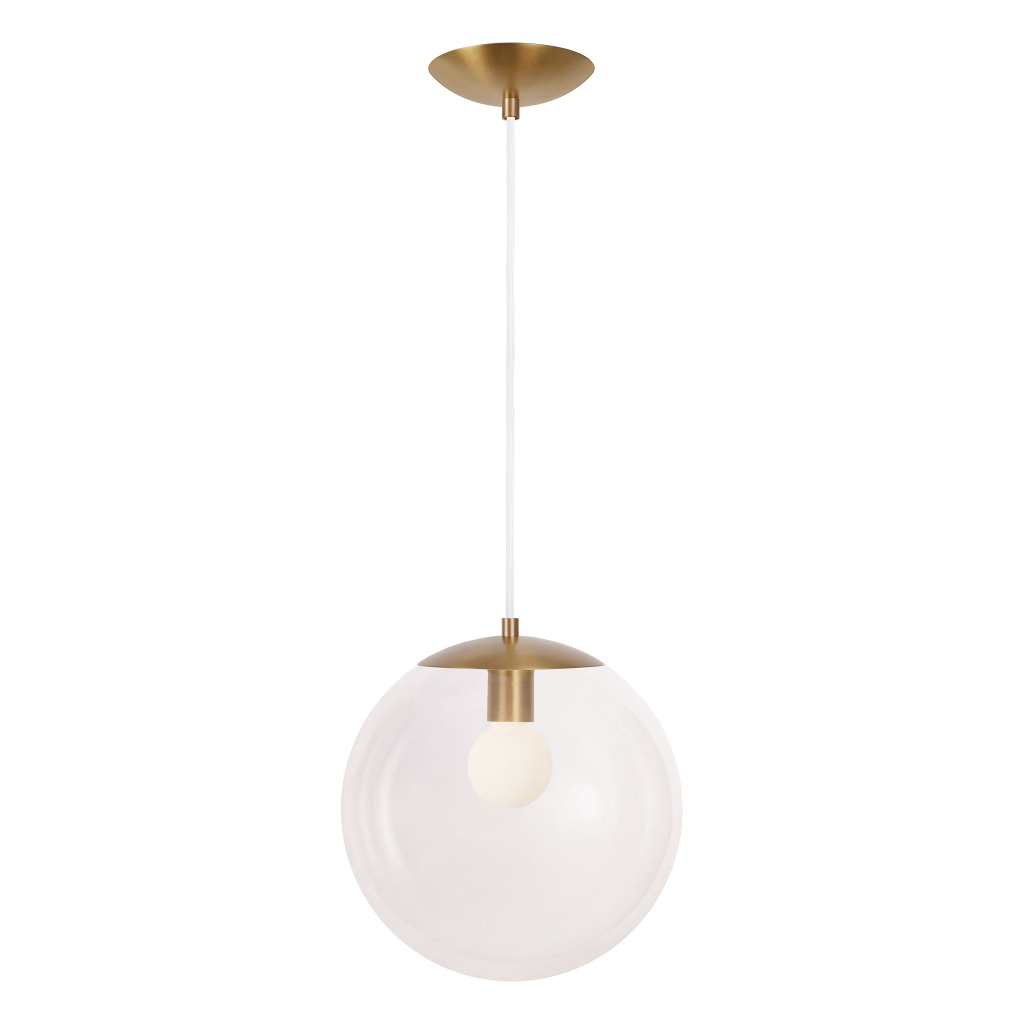 Alto Cord 12” shown in Heirloom Brass with White Cloth Cord and a Clear 12” Globe