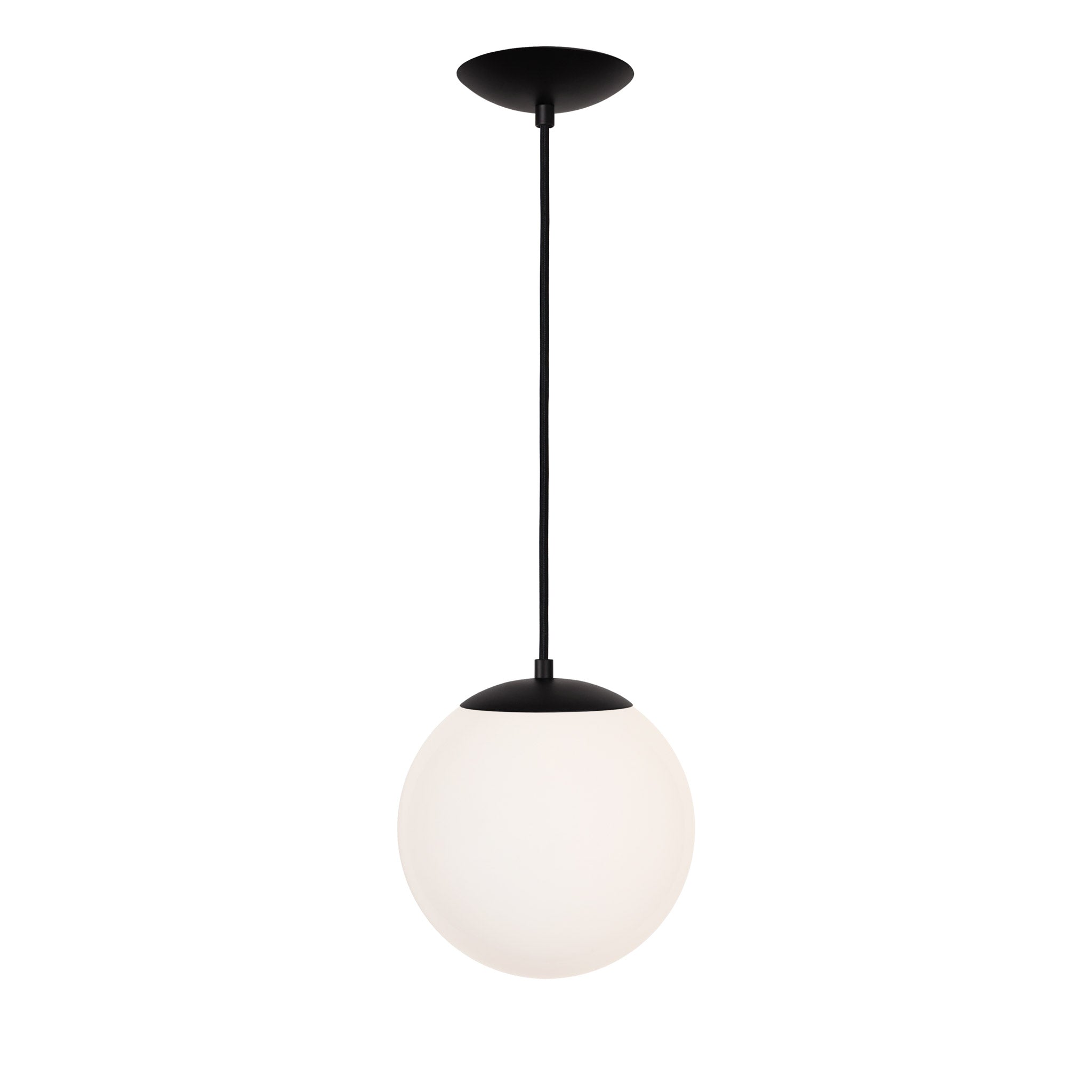 Alto Cord 8" shown in Matte Black with Black Cloth Cord and an Opal 10” Globe