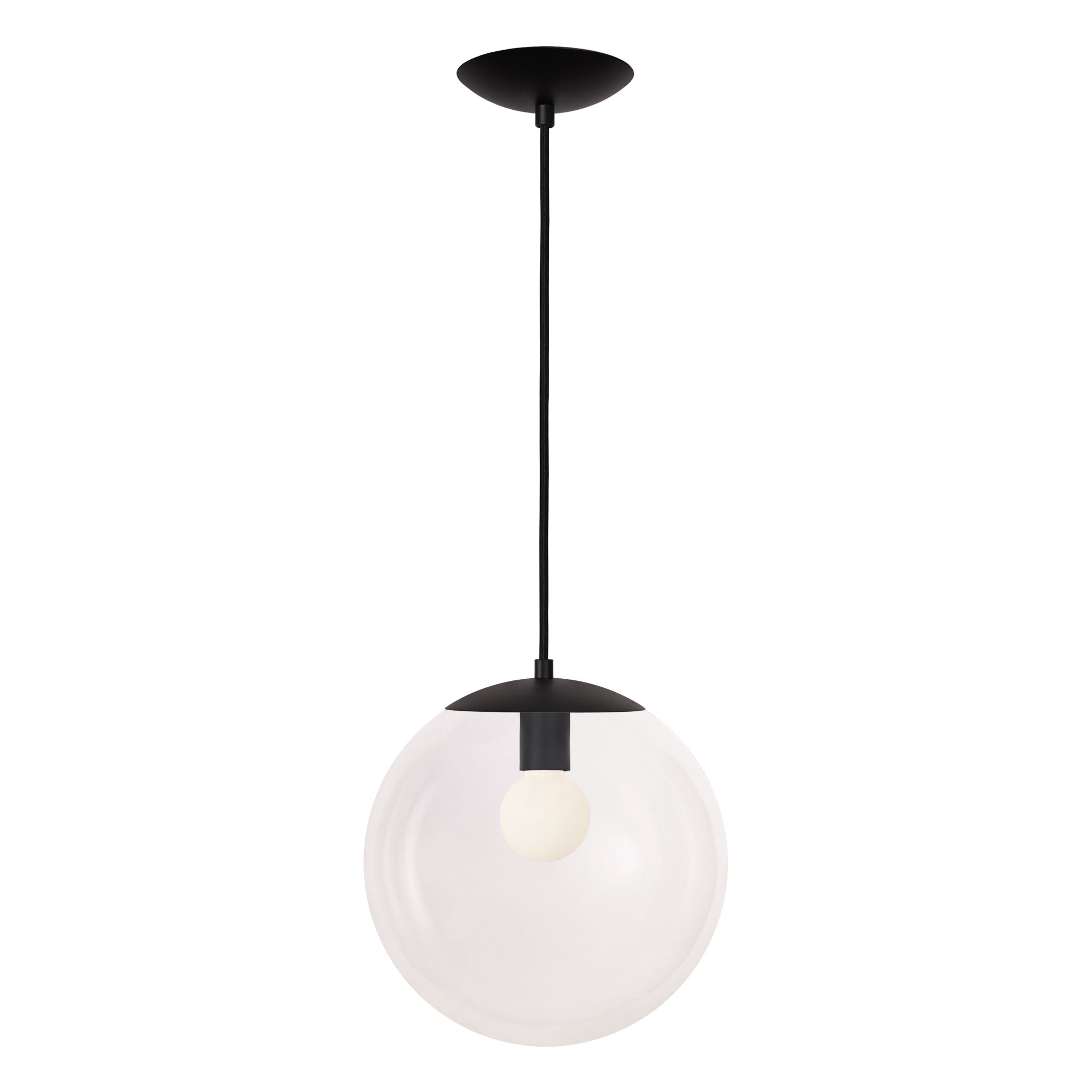 Alto Cord 12” shown in Matte Black with Black Cloth Cord and a Clear 12” Globe