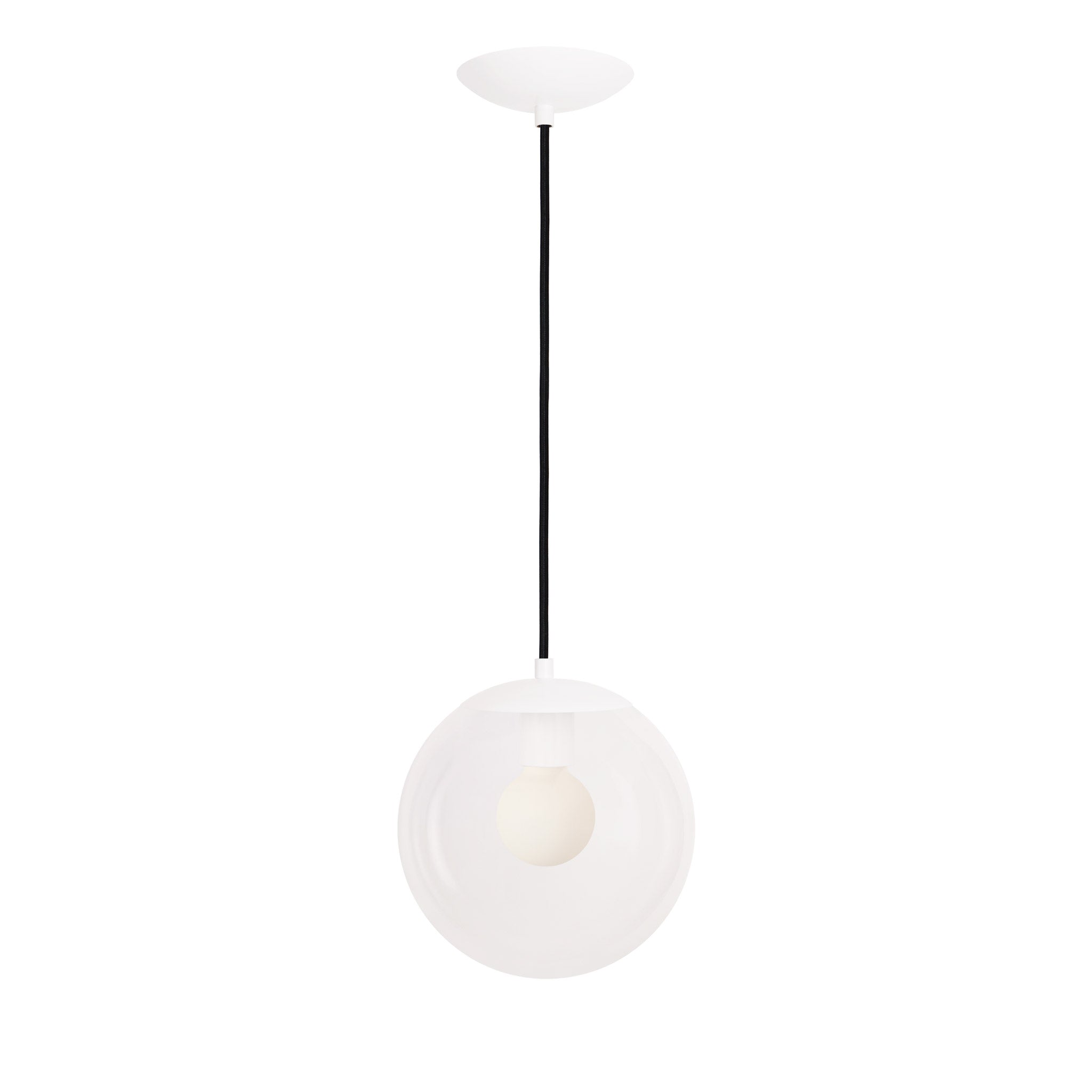Alto Cord 8" shown in White with Black Cloth Cord and a Clear 10” Globe