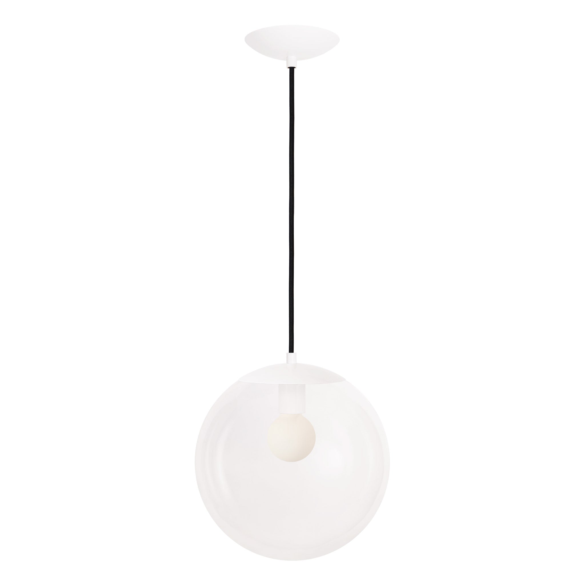Alto Cord 12” shown in White with Black Cloth Cord and a Clear 12” Globe
