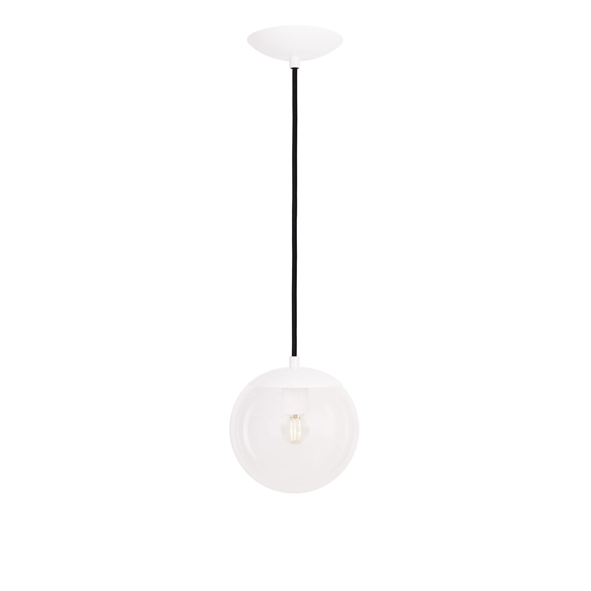 Alto Cord 8" shown in White with Black Cloth Cord and a Clear 8" Globe