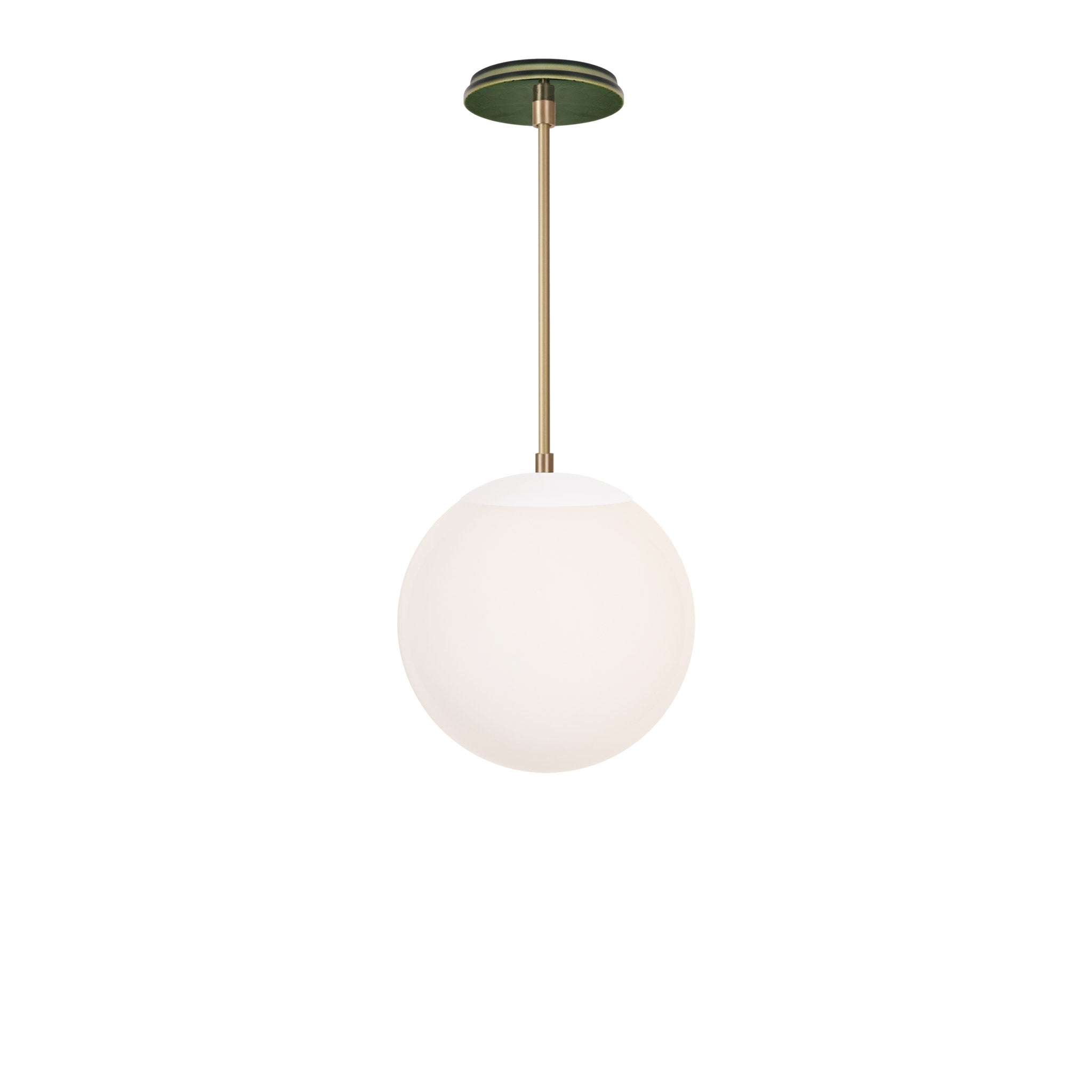 Alto Rod 10” Opal shown in White with Brass and a Forest Green Star Ceramic Canopy