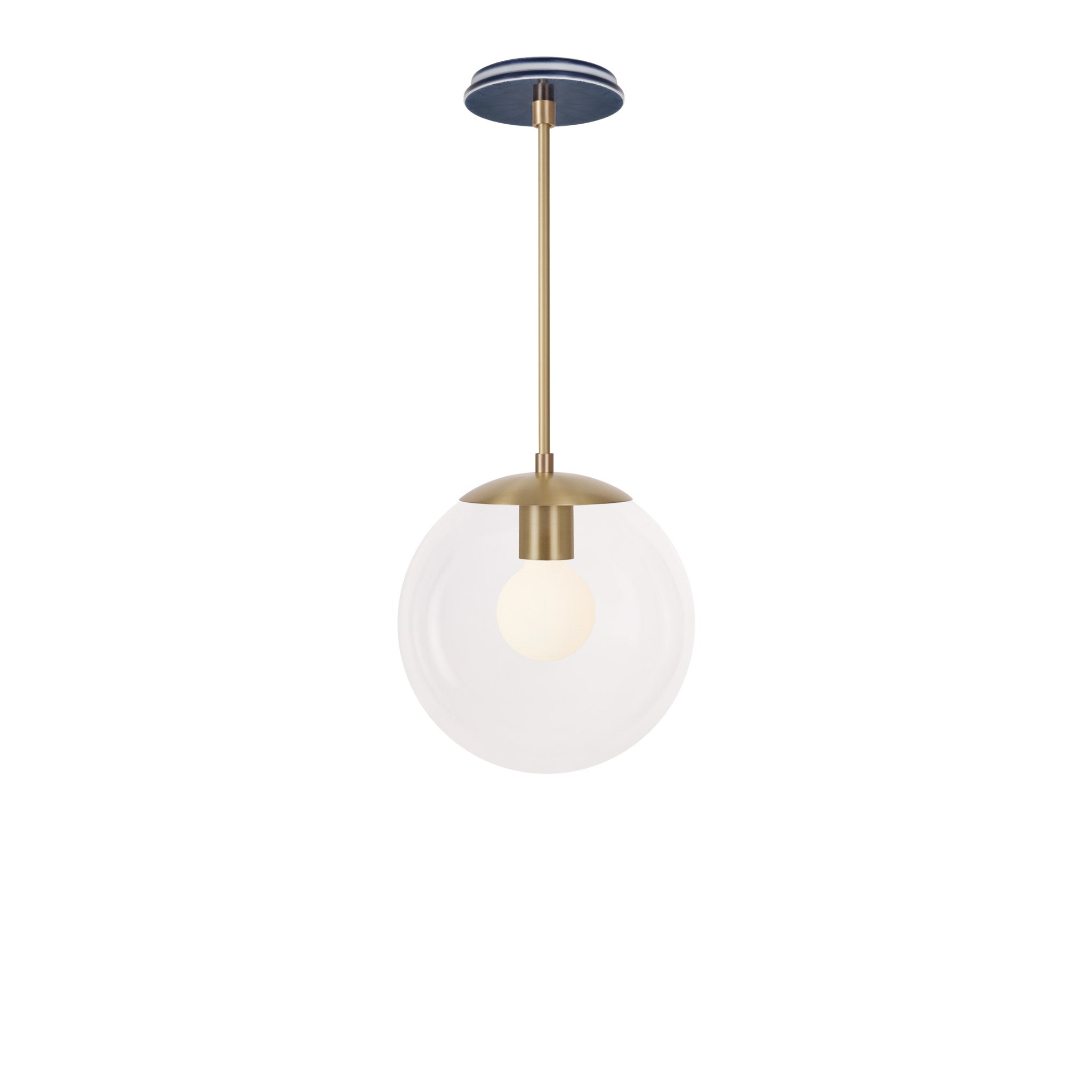 Alto Rod 10” Clear shown in Brass with an Indigo Blue Star Ceramic Canopy