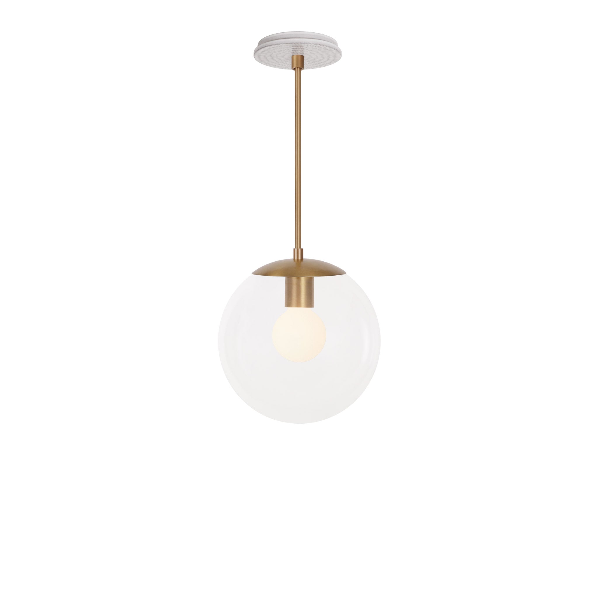 Alto Rod 10” Clear shown in Heirloom Brass with a Brownstone White Sunflower Ceramic Canopy