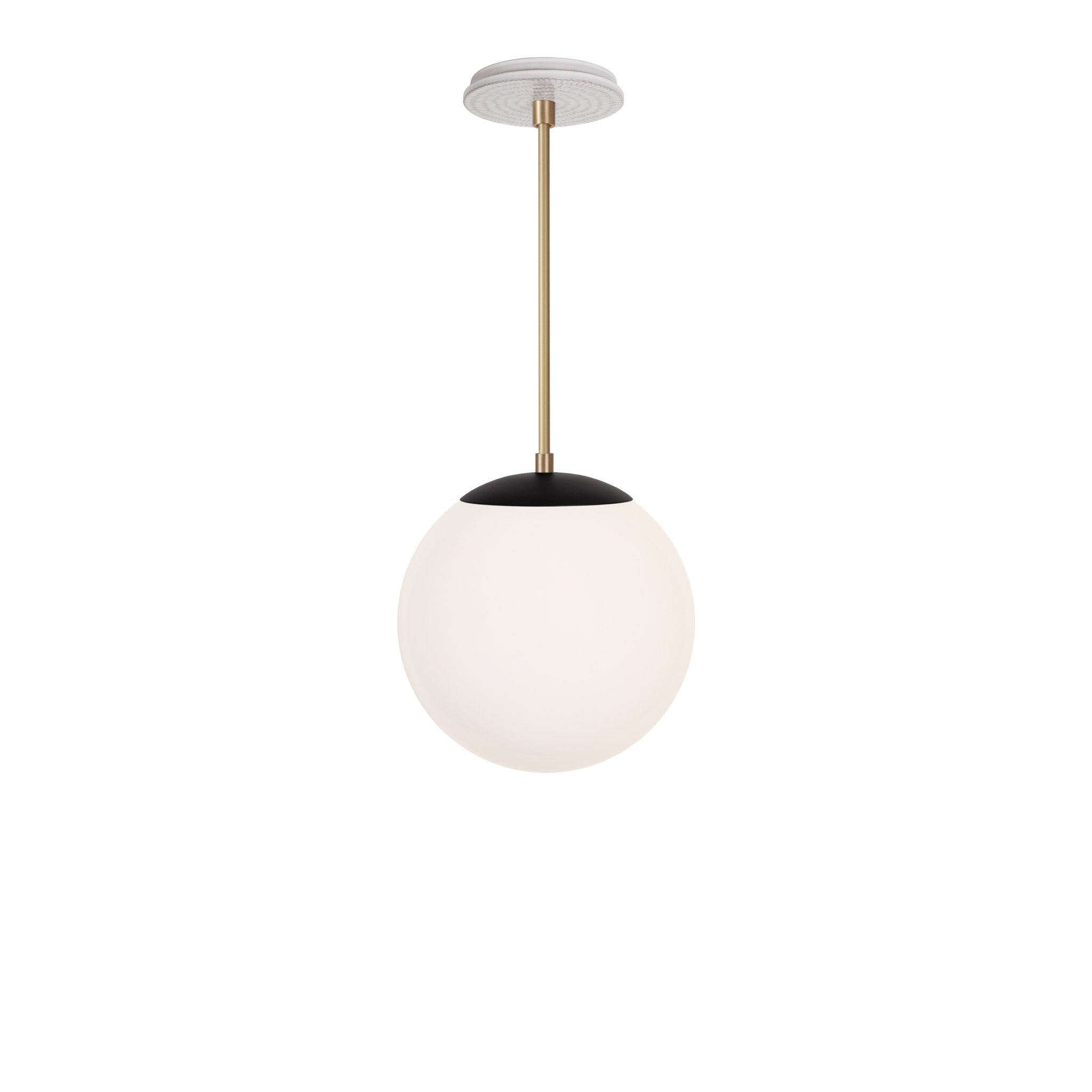 Alto Rod 10” Opal shown in Matte Black with Brass and a Brownstone White Sunflower Ceramic Canopy