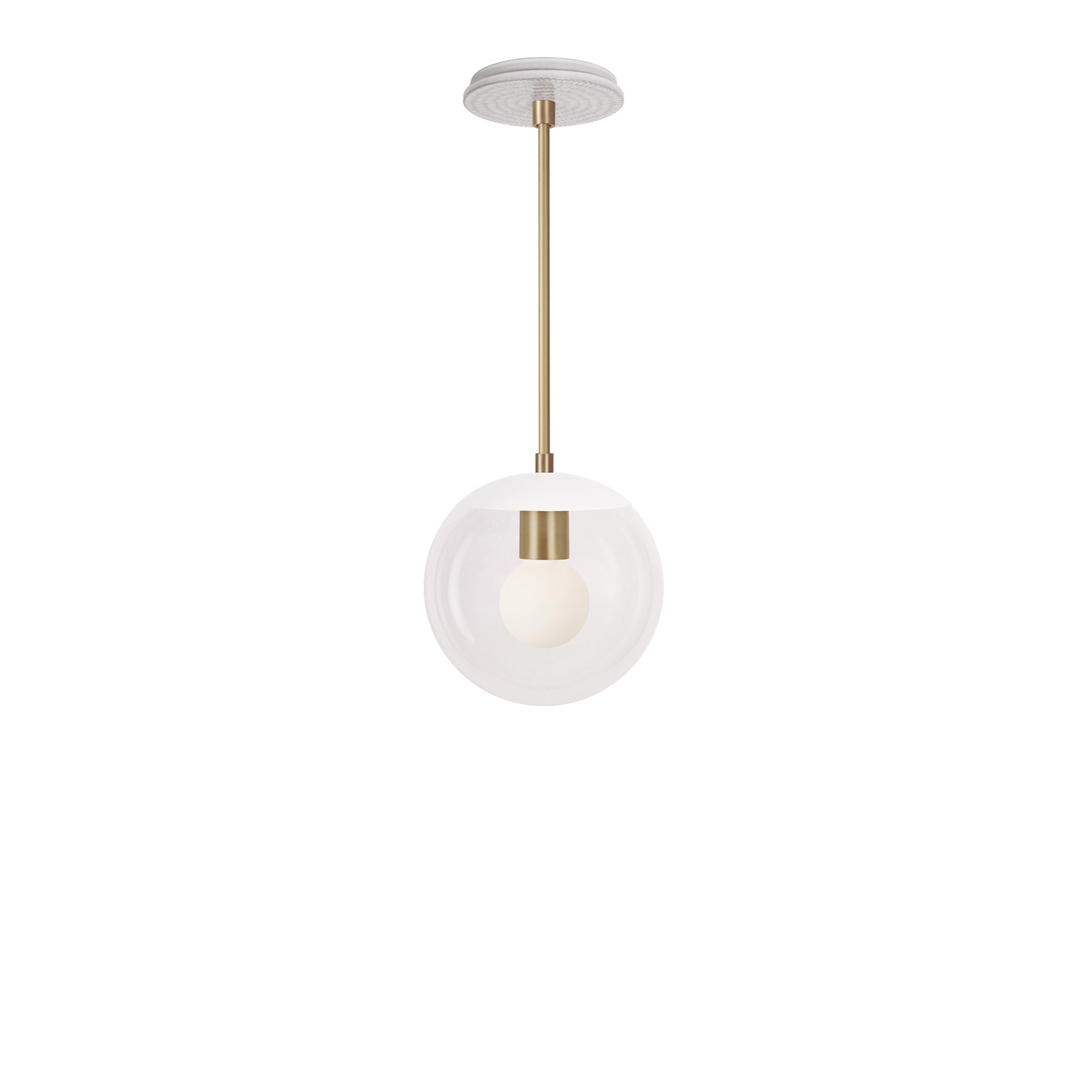 Alto Rod 8” Clear shown in White with Brass and a Brownstone White Sunflower Ceramic Canopy