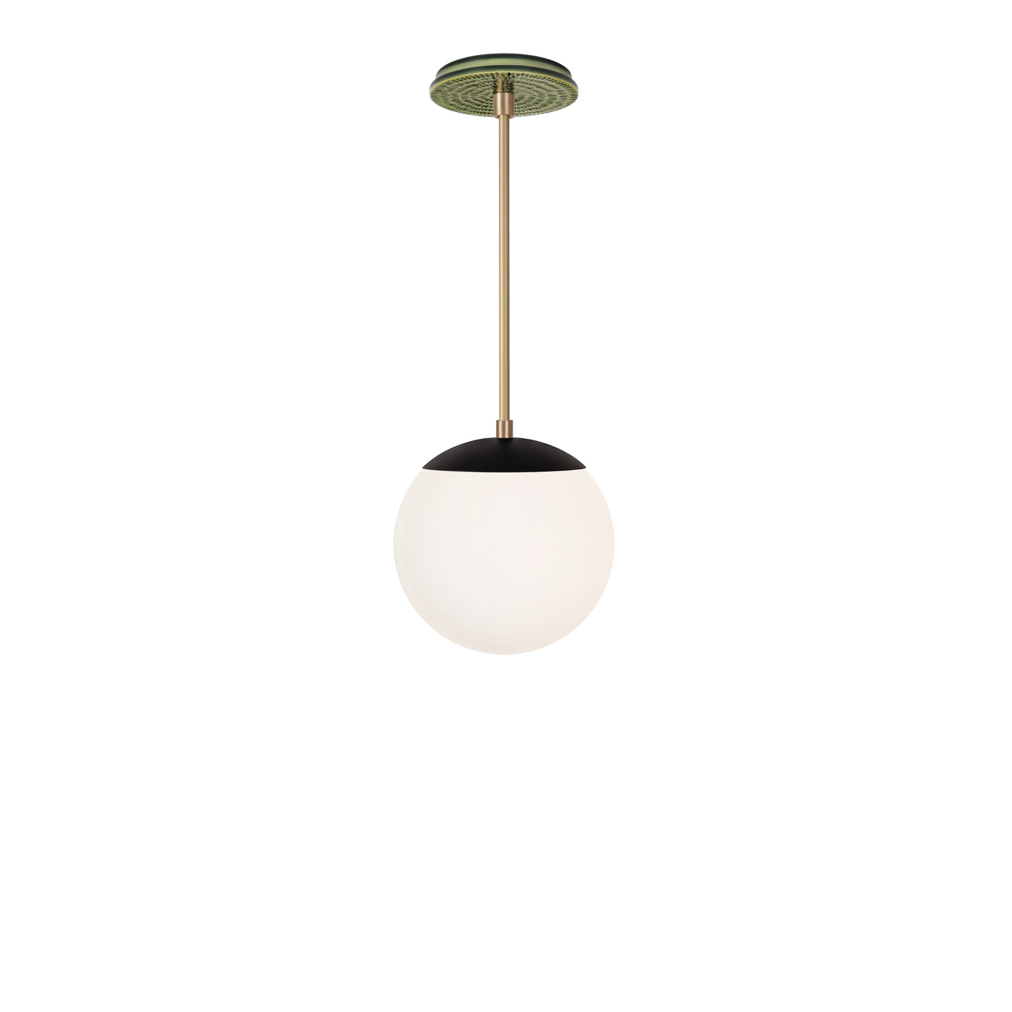 Alto Rod 8” Opal shown in Matte Black with Brass and a Forest Green Sunflower Ceramic Canopy