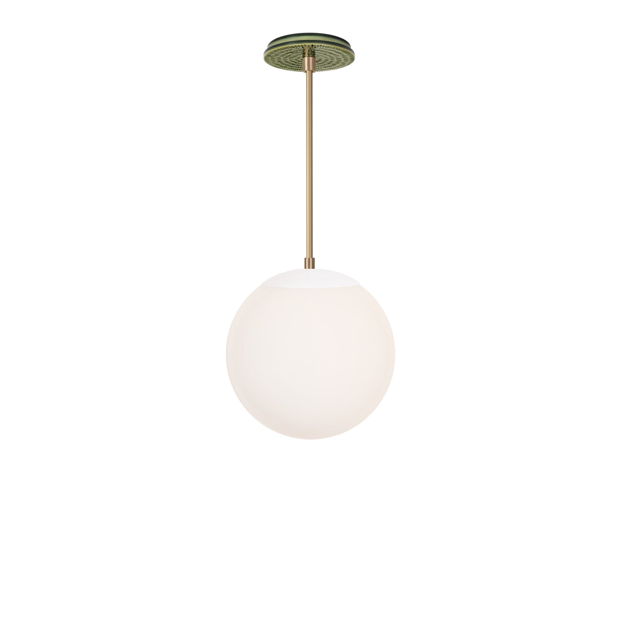 Alto Rod 10” Opal shown in White with Brass and a Forest Green Sunflower Ceramic Canopy