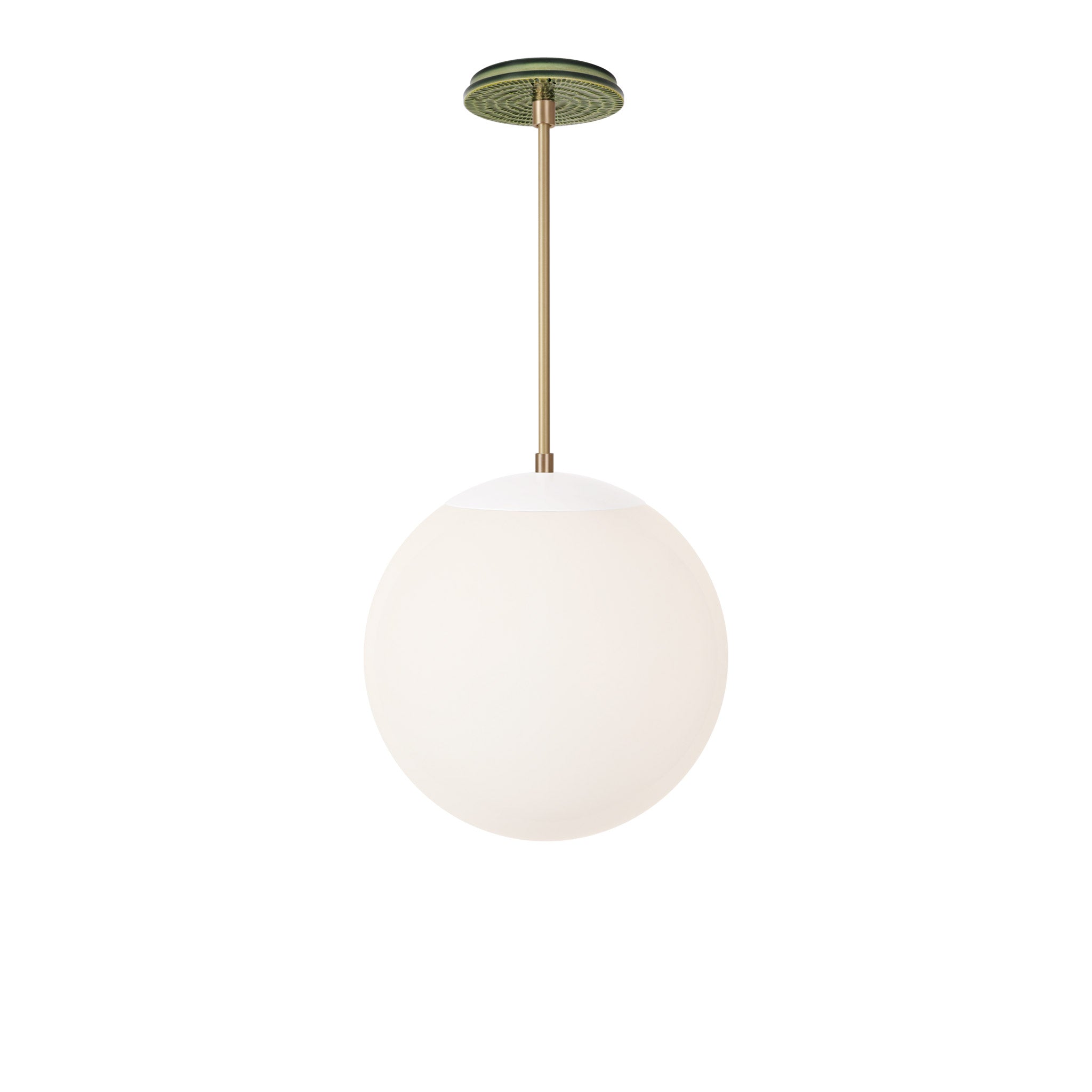 Alto Rod 12” Opal shown in White with Brass and a Forest Green Sunflower Ceramic Canopy