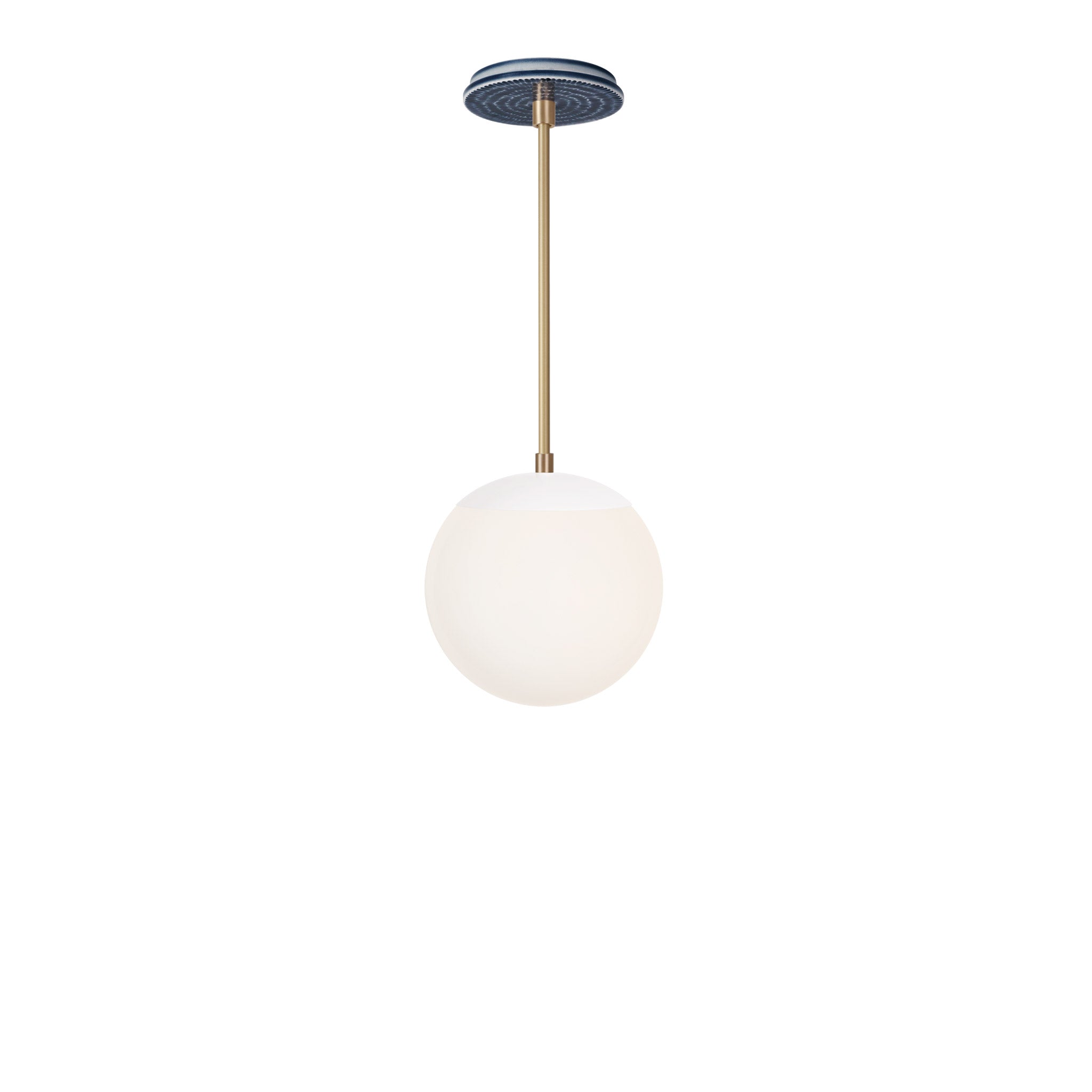 Alto Rod 8” Opal shown in White with Brass and an Indigo Blue Sunflower Ceramic Canopy