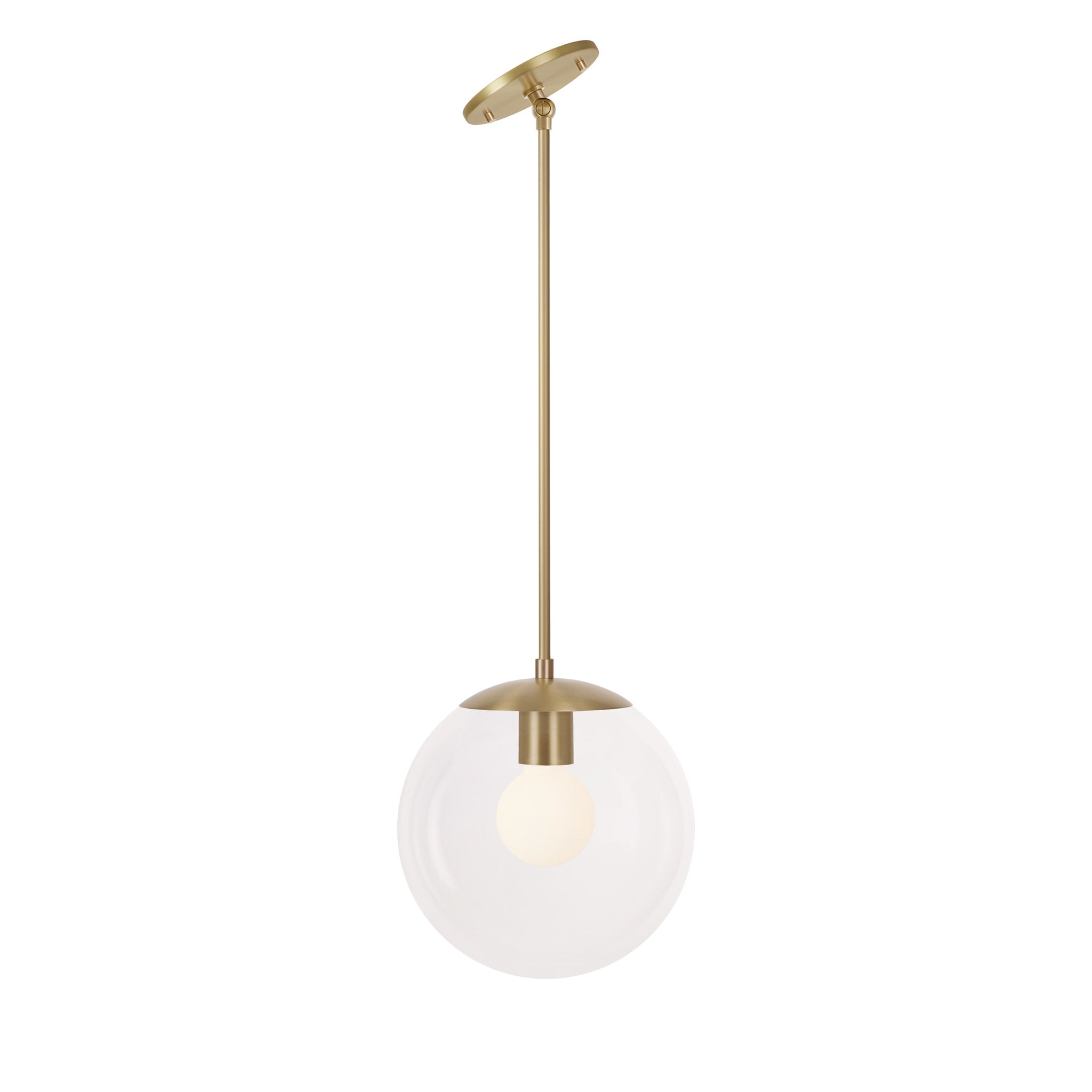 Alto Rod 10" for Vaulted Ceiling shown in Brass with a Clear 10" Globe