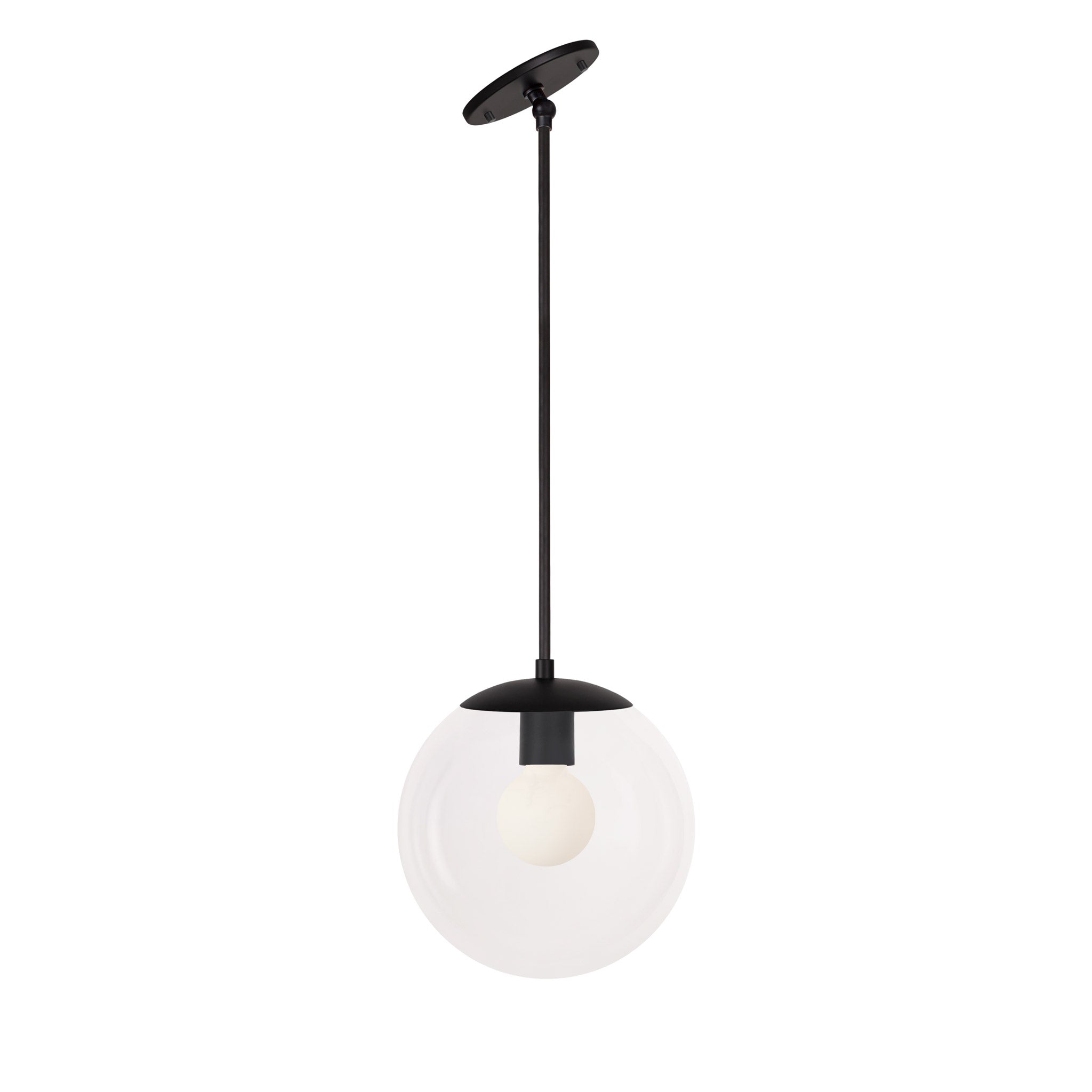 Alto Rod 10" for Vaulted Ceiling shown in Matte Black with a Clear 10" Globe