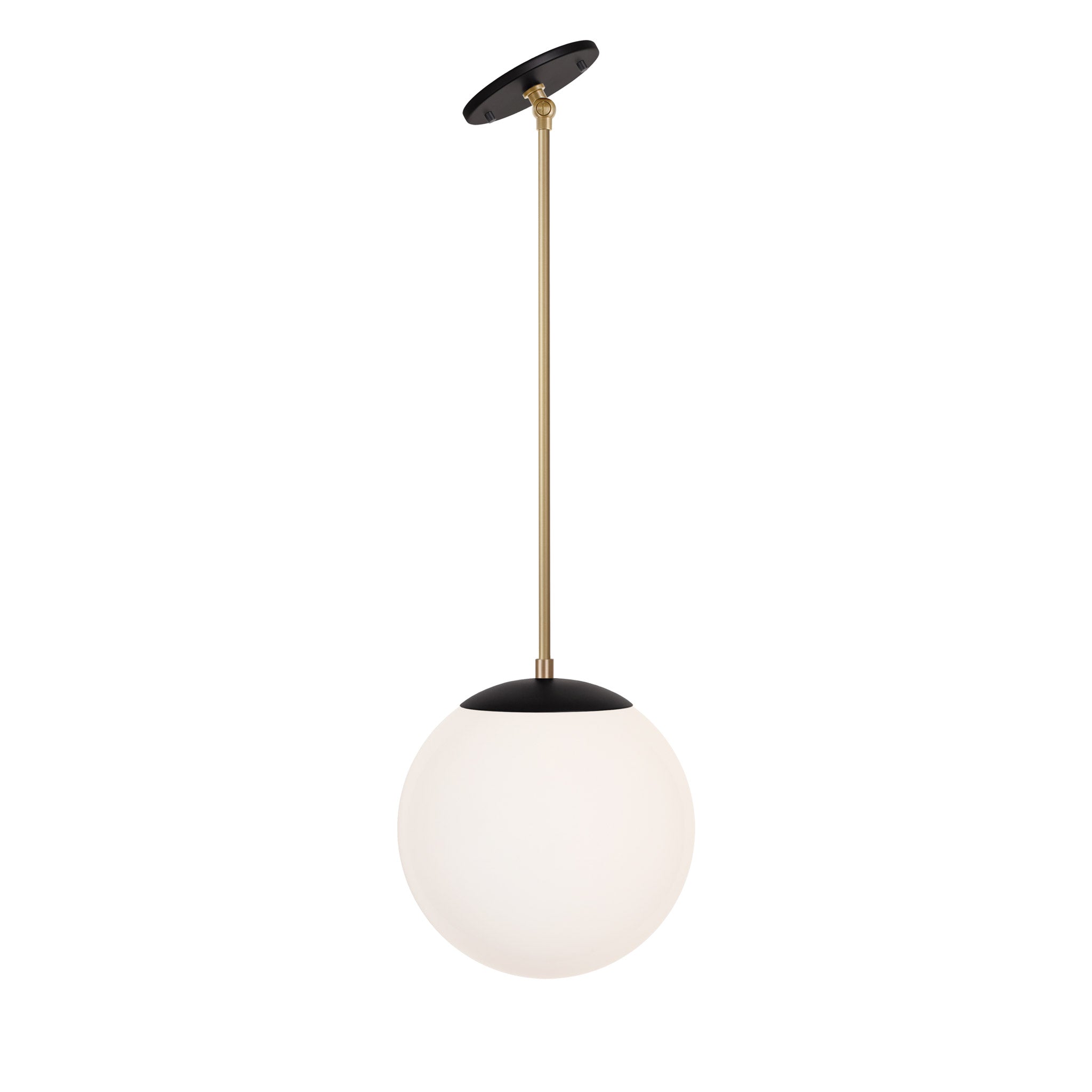 Alto Rod 10" for Vaulted Ceiling shown in Matte Black with Brass and an Opal 10" Globe