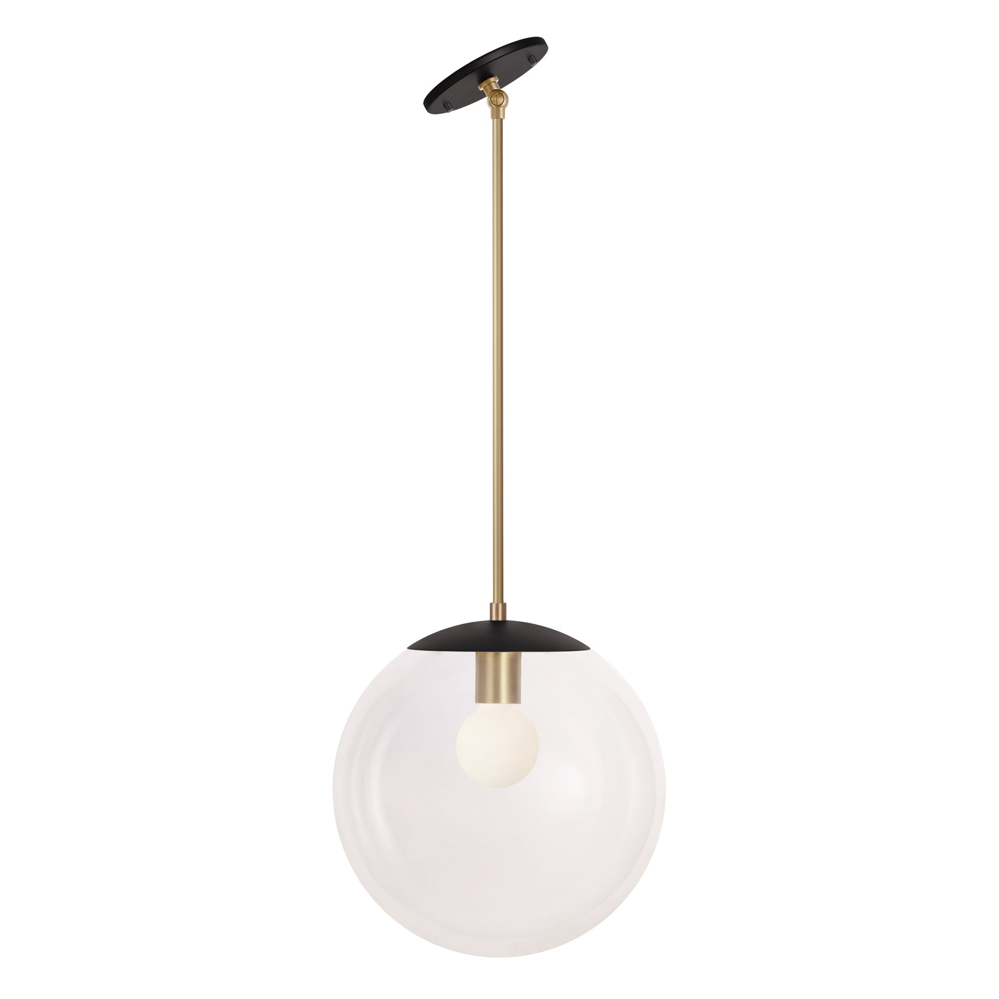 Alto Rod 12" for Vaulted Ceiling shown in Matte Black with Brass and a Clear 12" Globe